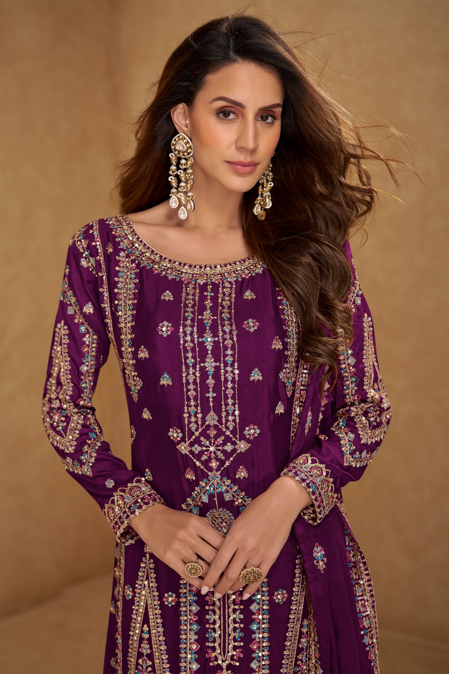 Purple Readymade Embroidered Chinon Suit-SAR12233_2_SareeButa.com
