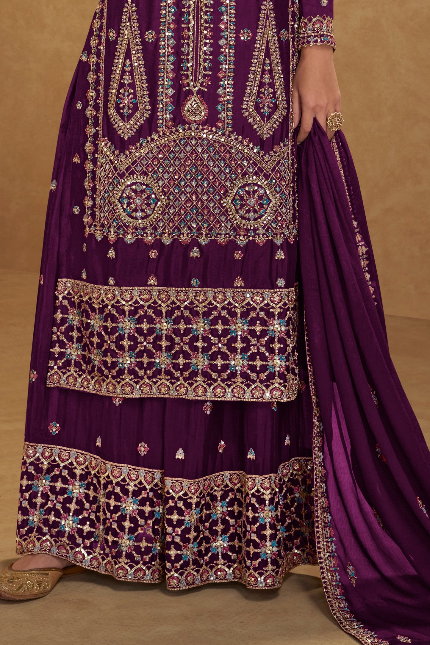 Purple Readymade Embroidered Chinon Suit-SAR12233_4_SareeButa.com