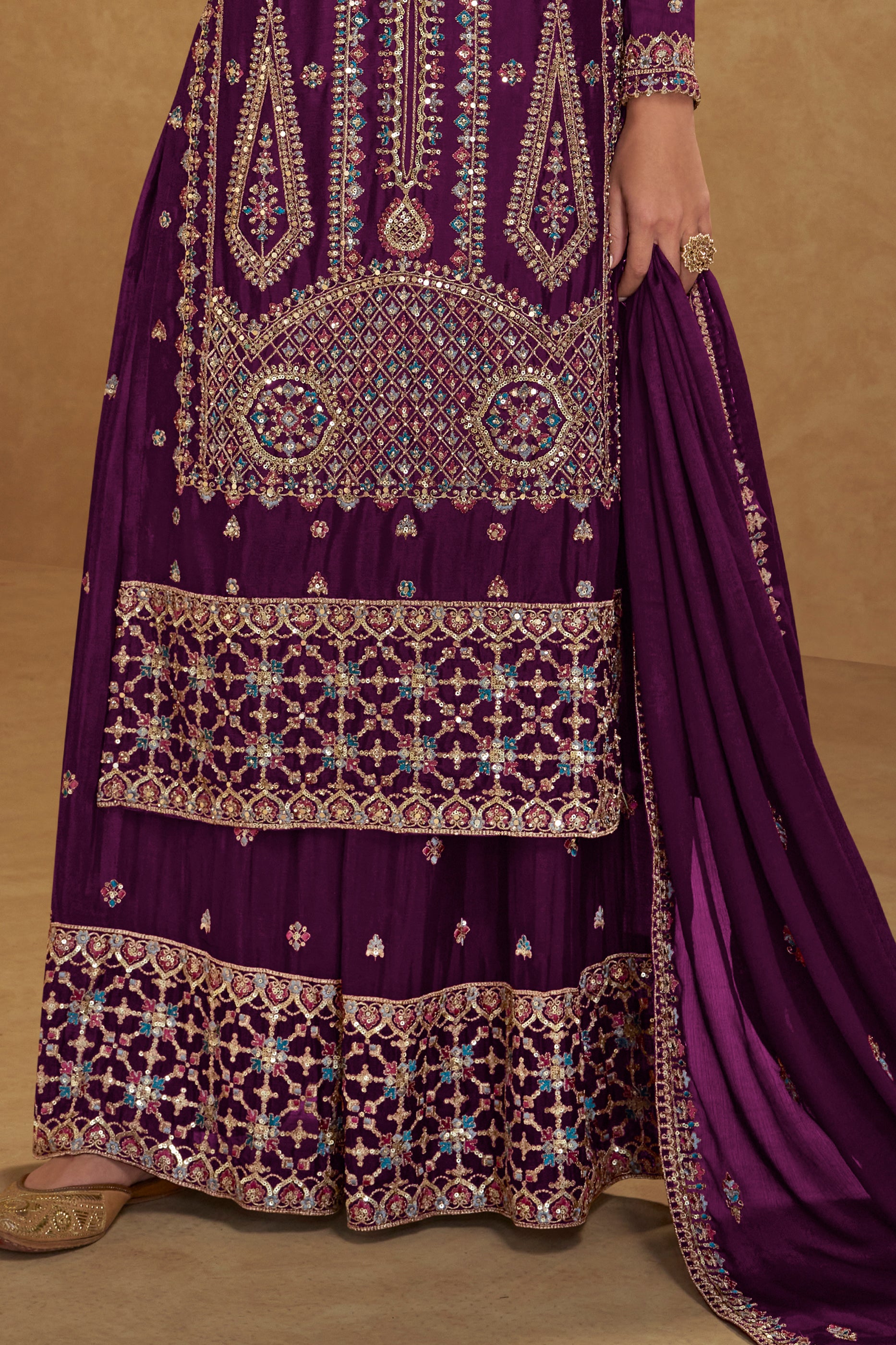 Purple Readymade Embroidered Chinon Suit-SAR12233_4_SareeButa.com
