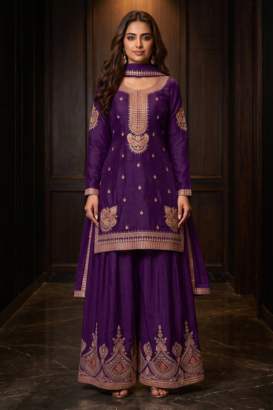 Purple Readymade Embroidered Chinon Suit-SAR12990_1_SareeButa.com