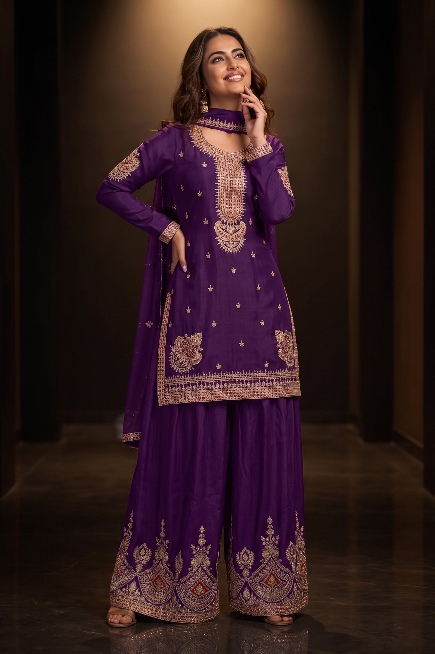 Purple Readymade Embroidered Chinon Suit-SAR12990_2_SareeButa.com