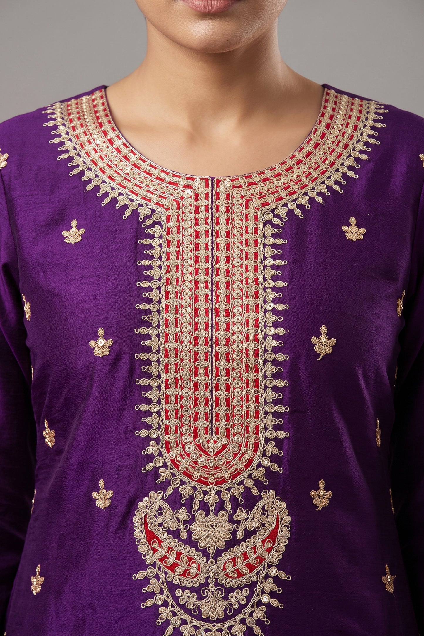 Purple Readymade Embroidered Chinon Suit-SAR12990_3_SareeButa.com