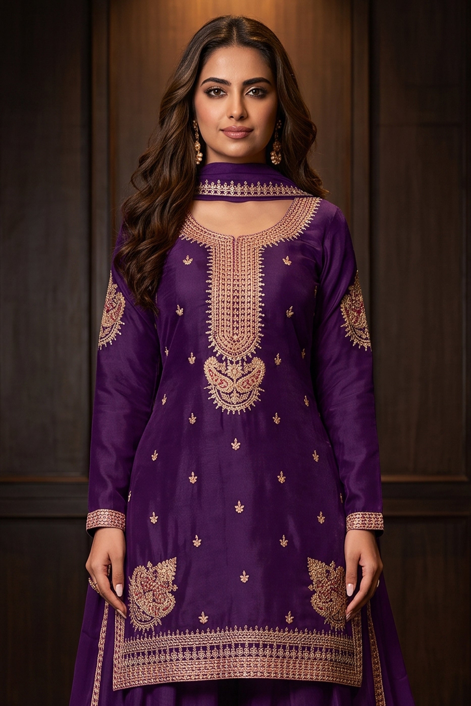 Purple Readymade Embroidered Chinon Suit-SAR12990_6_SareeButa.com