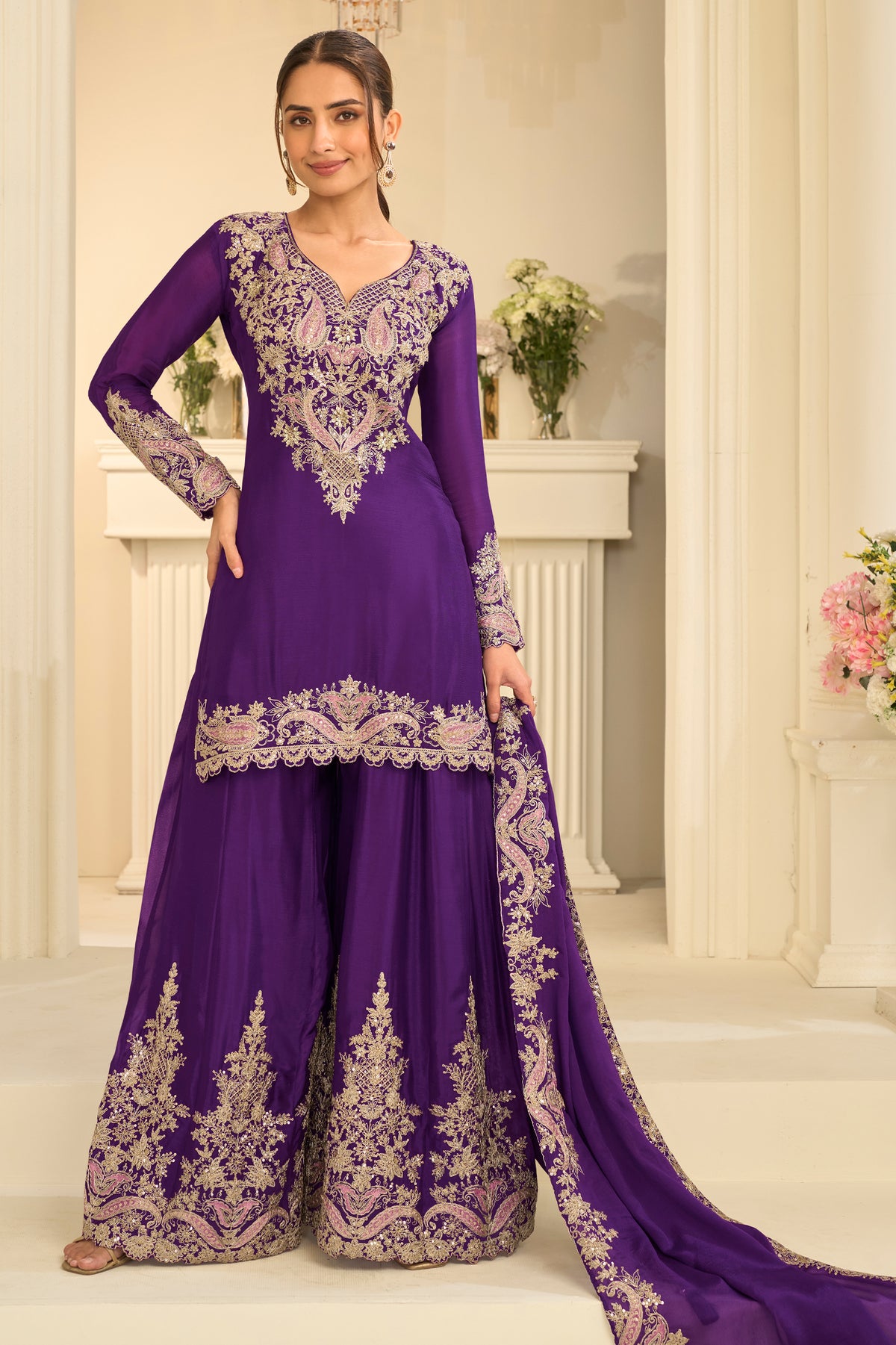 Purple Readymade Embroidered Chinon Suit-SAR13294_1_SareeButa.com