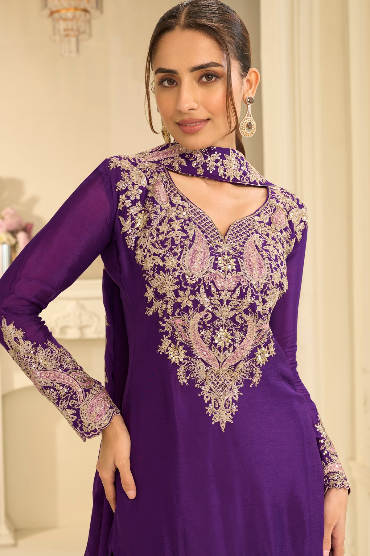 Purple Readymade Embroidered Chinon Suit-SAR13294_2_SareeButa.com