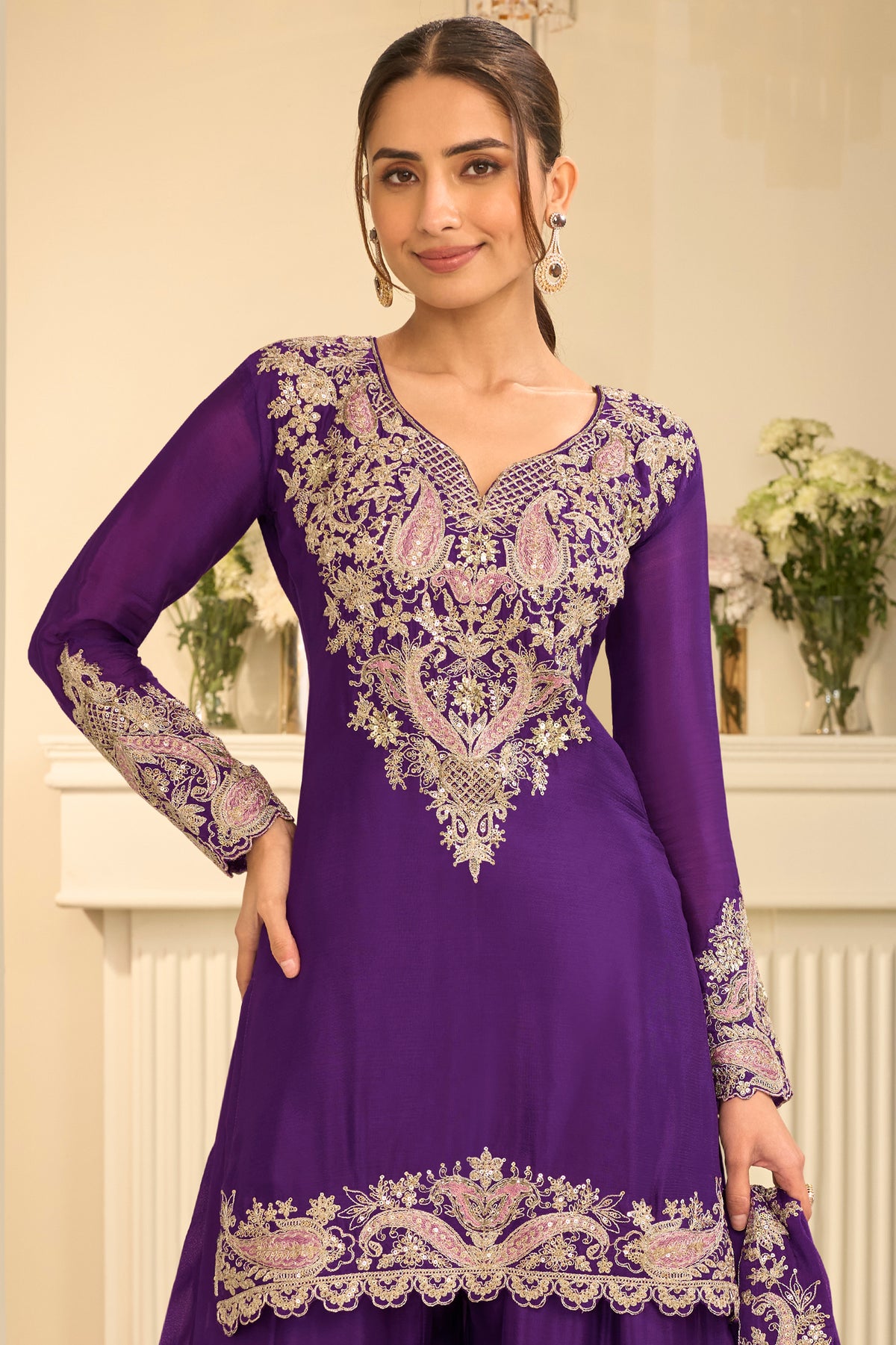Purple Readymade Embroidered Chinon Suit-SAR13294_4_SareeButa.com