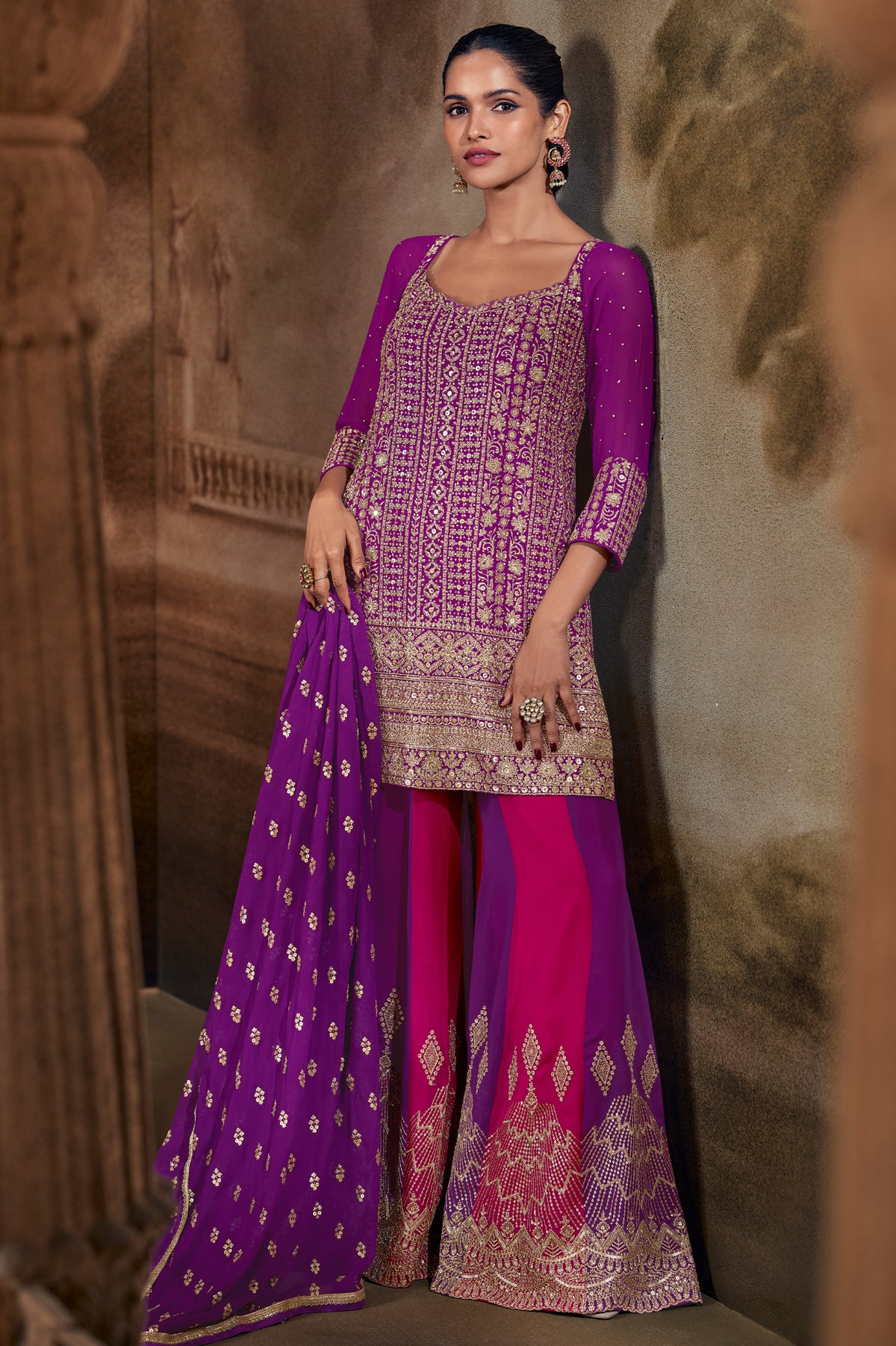 Purple Readymade Embroidered Georgette Palazzo Suit-SAR13371_1_SareeButa.com