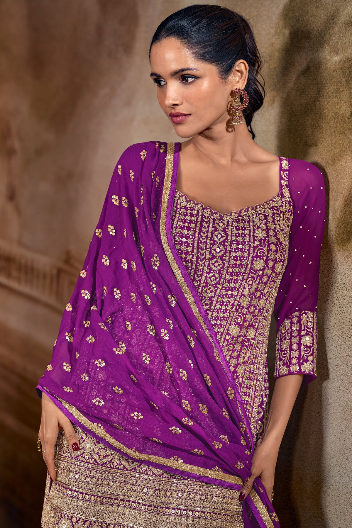 Purple Readymade Embroidered Georgette Palazzo Suit-SAR13371_2_SareeButa.com