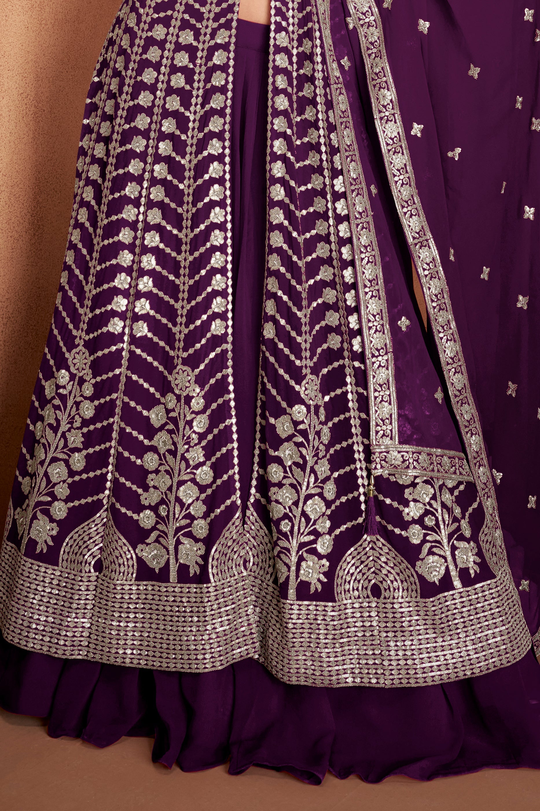 Purple Readymade Embroidered Georgette Skirt Suit-SAR11117_4_SareeButa.com