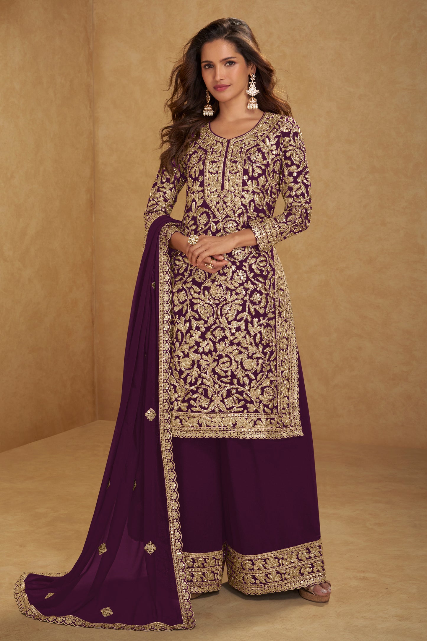 Purple Readymade Embroidered Georgette Suit-SAR12204_1_SareeButa.com
