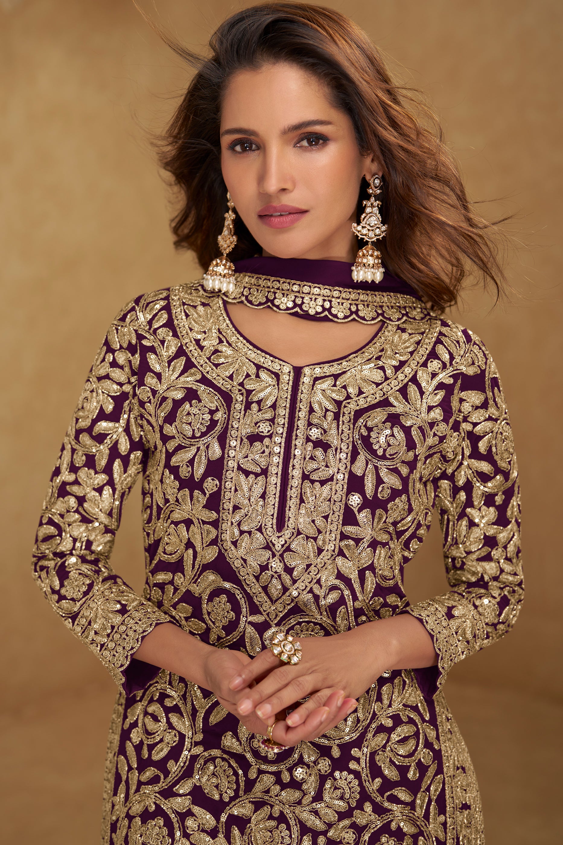Purple Readymade Embroidered Georgette Suit-SAR12204_2_SareeButa.com