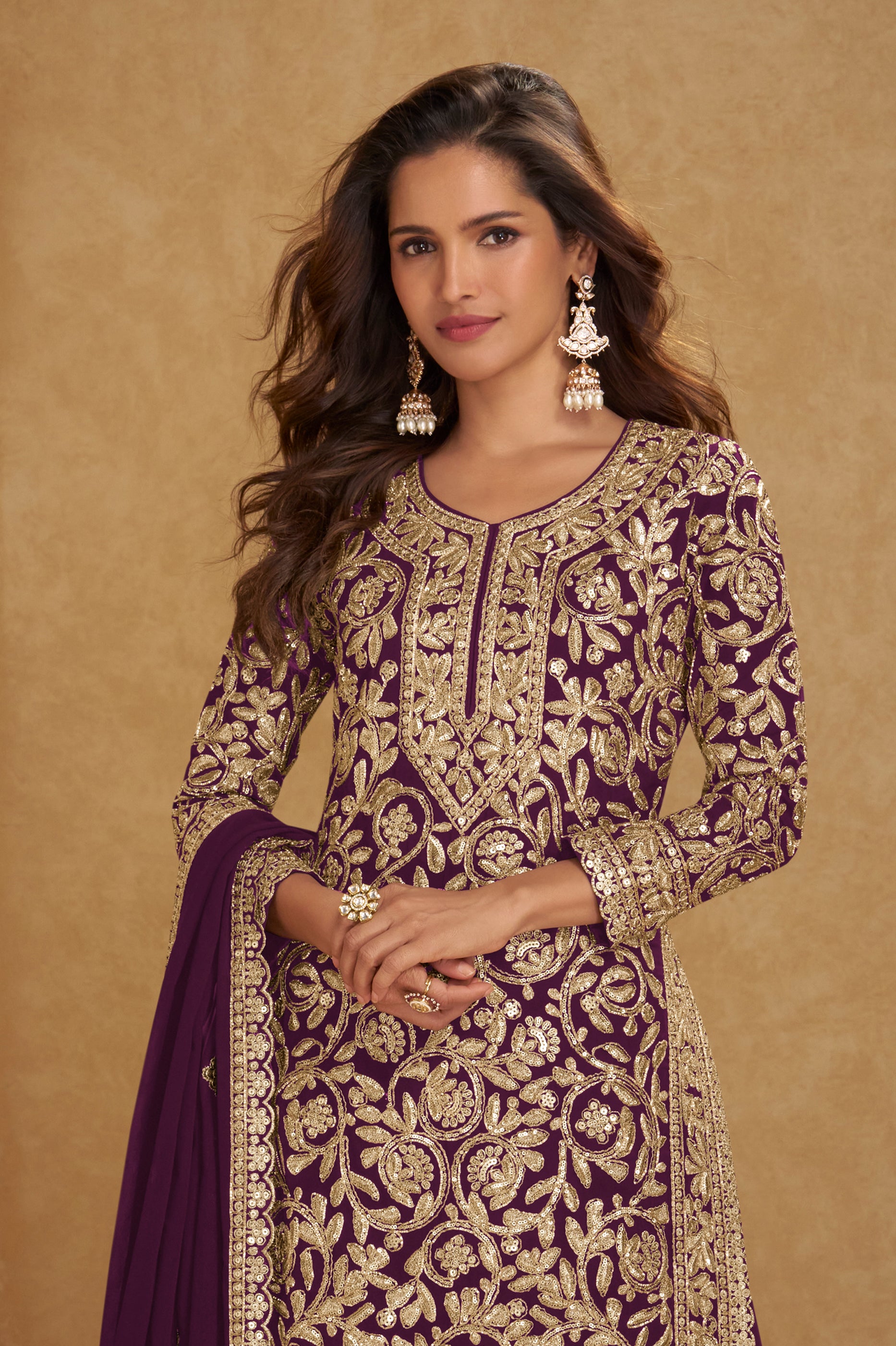 Purple Readymade Embroidered Georgette Suit-SAR12204_3_SareeButa.com