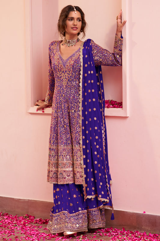 Purple Readymade Embroidered Georgette Suit-SAR13316_1_SareeButa.com