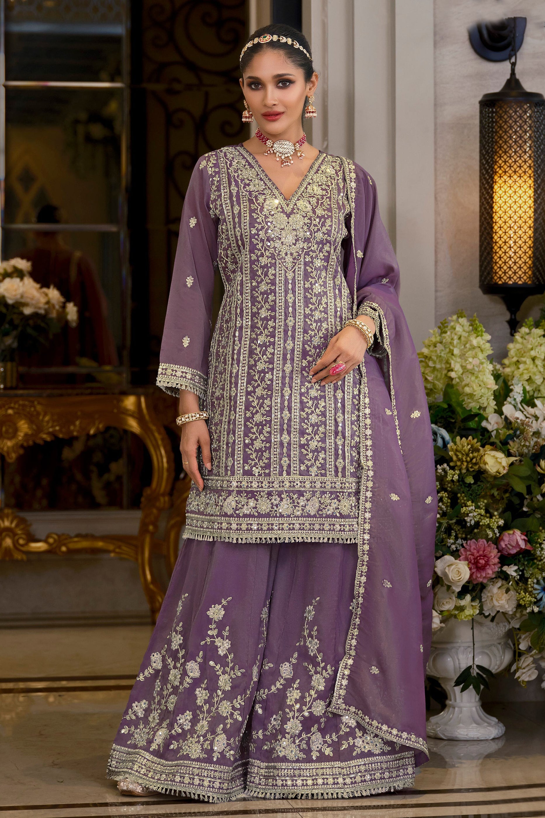 Purple Readymade Embroidered Shimmer Palazzo Suit-SAR11667_1_SareeButa.com