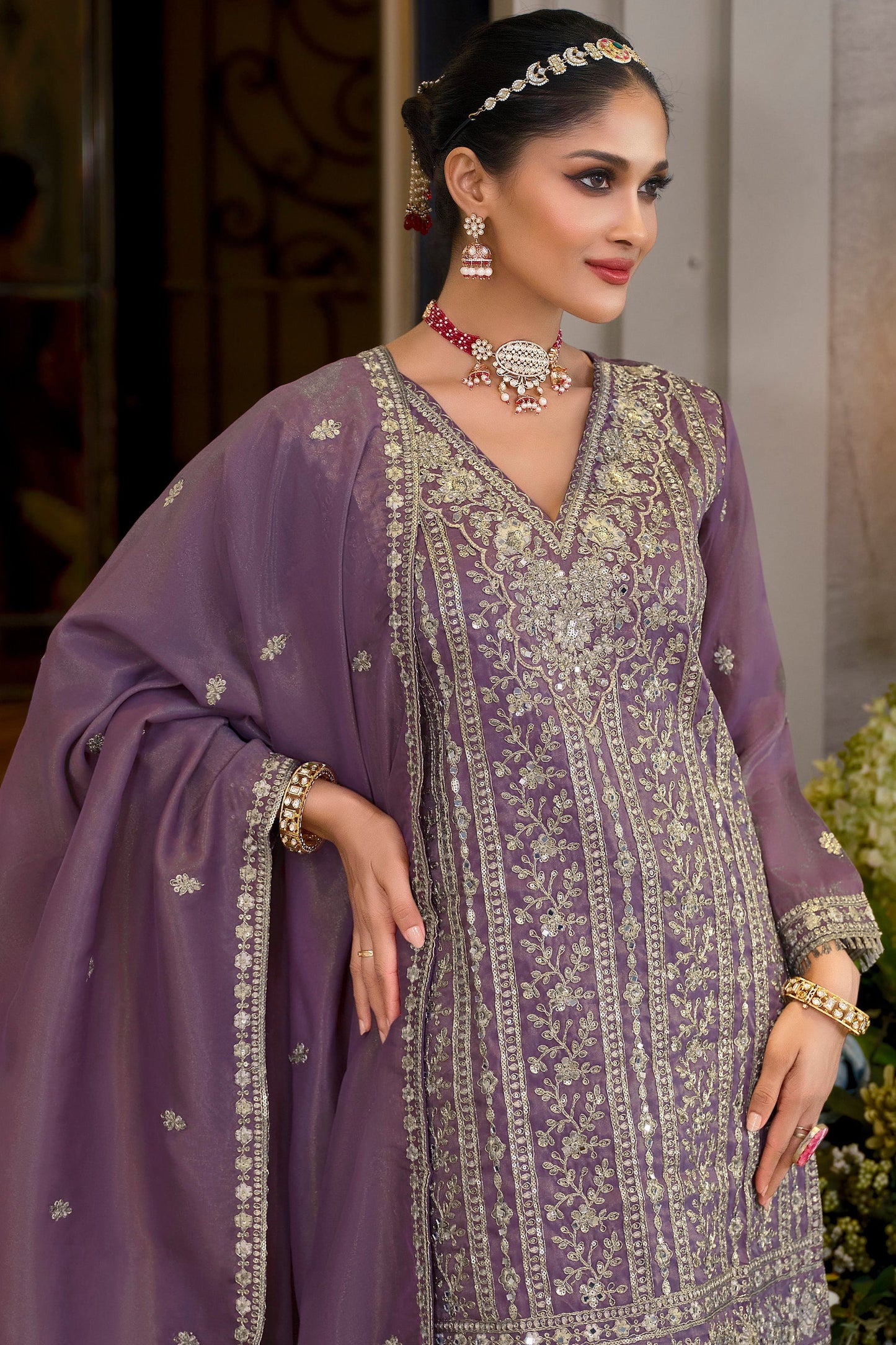 Purple Readymade Embroidered Shimmer Palazzo Suit-SAR11667_3_SareeButa.com