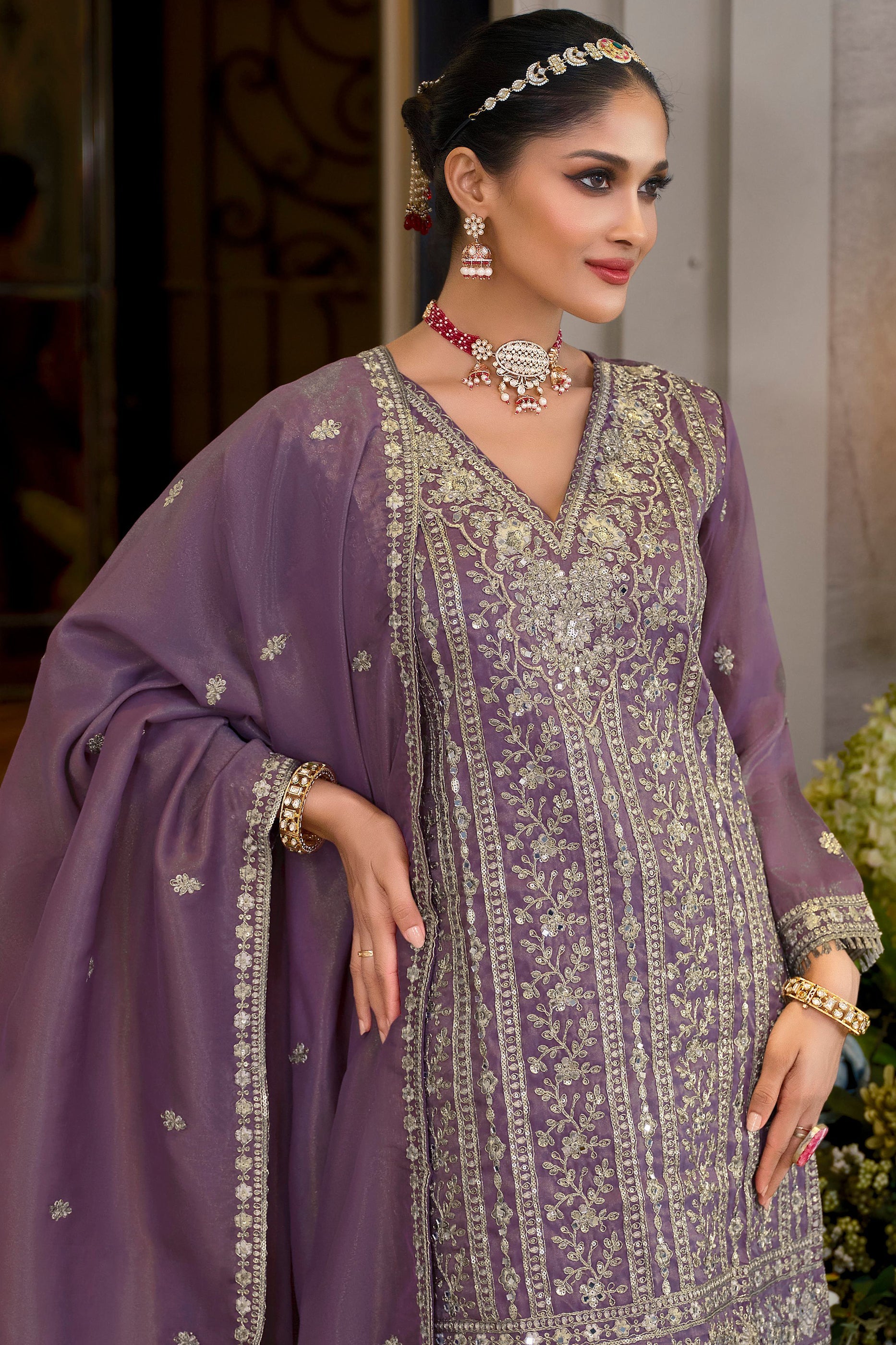 Purple Readymade Embroidered Shimmer Palazzo Suit-SAR11667_3_SareeButa.com