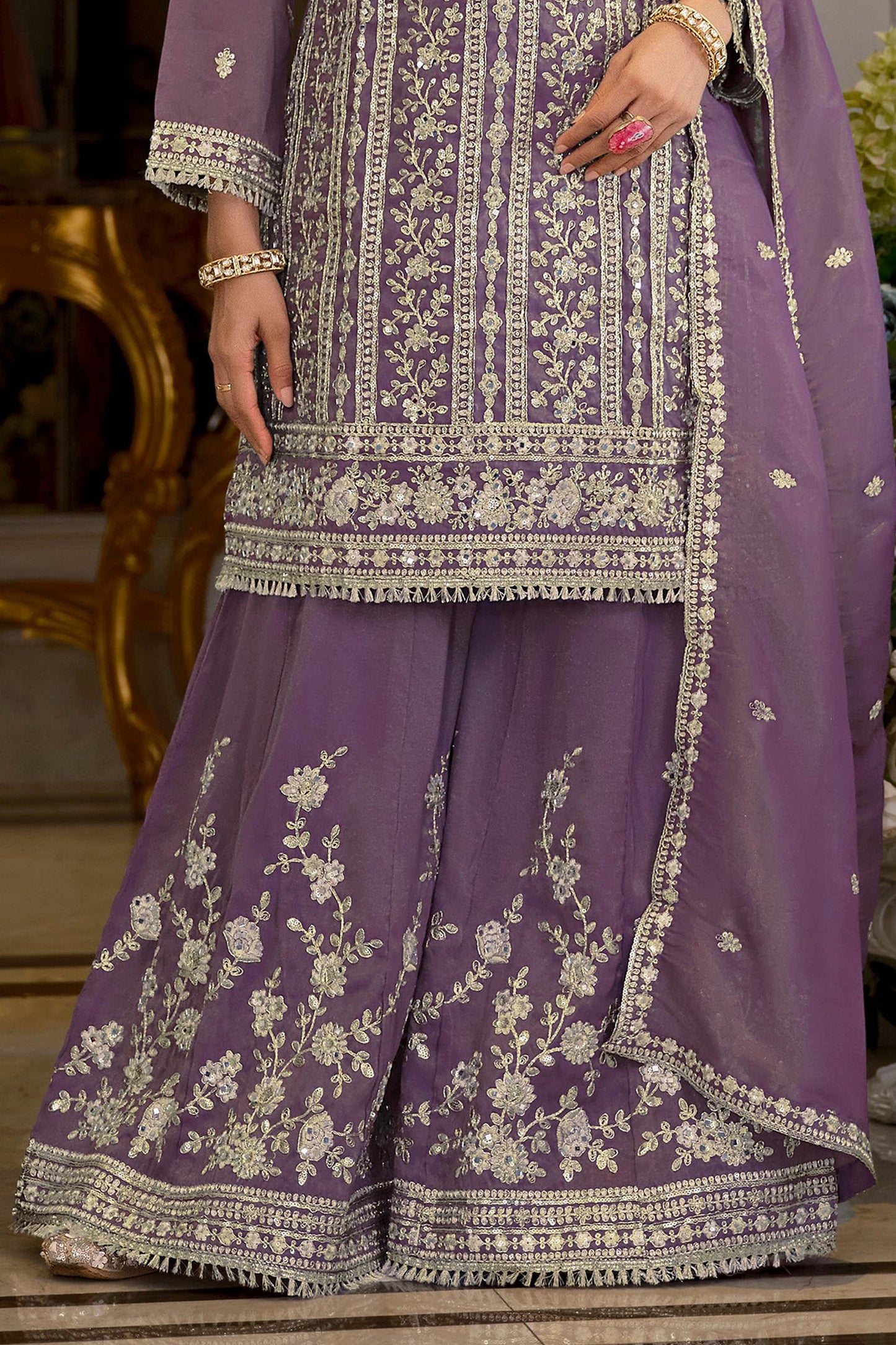 Purple Readymade Embroidered Shimmer Palazzo Suit-SAR11667_5_SareeButa.com