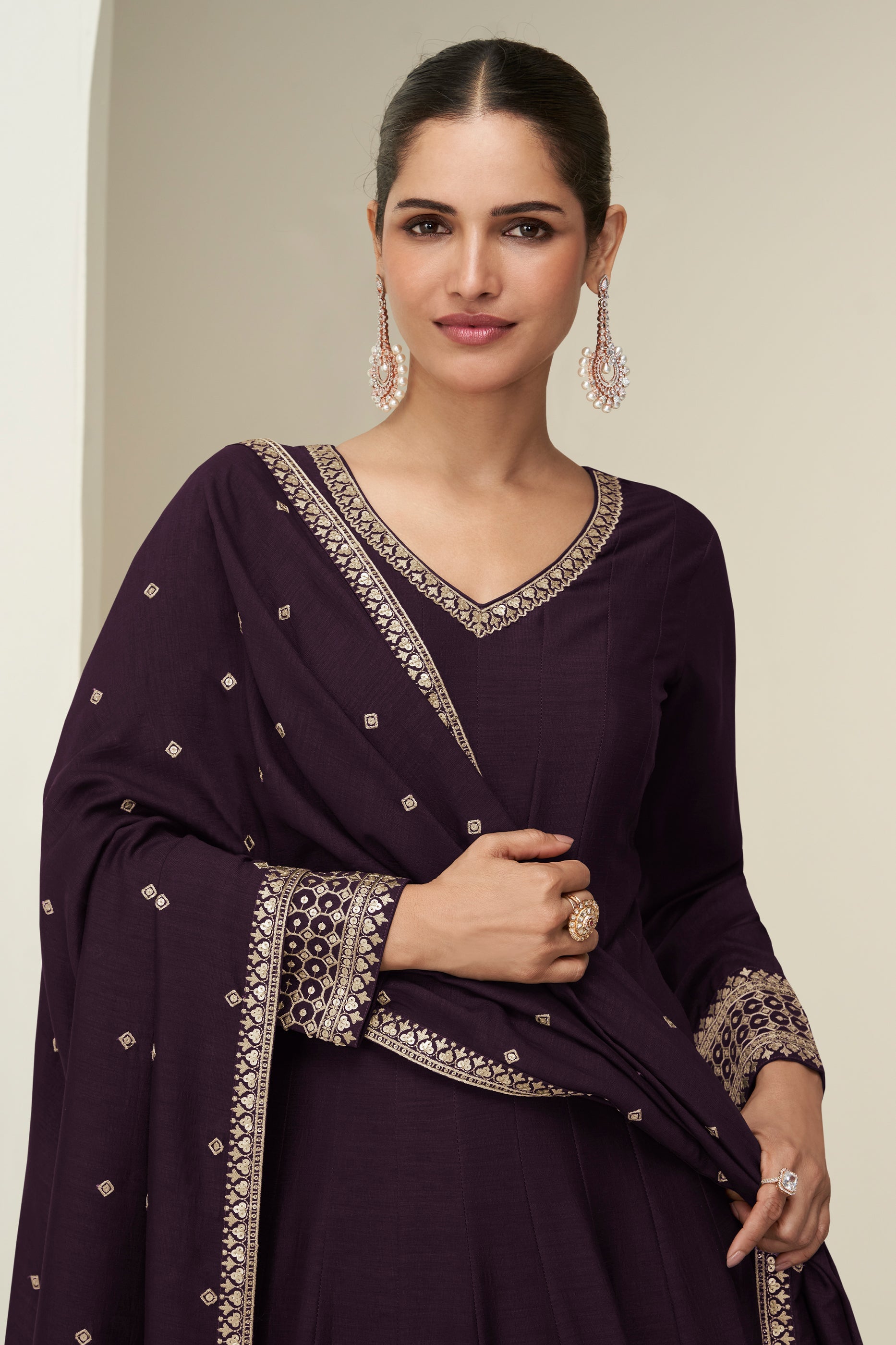 Purple Readymade Embroidered Silk Gown With Dupatta-SAR10776_2_SareeButa.com