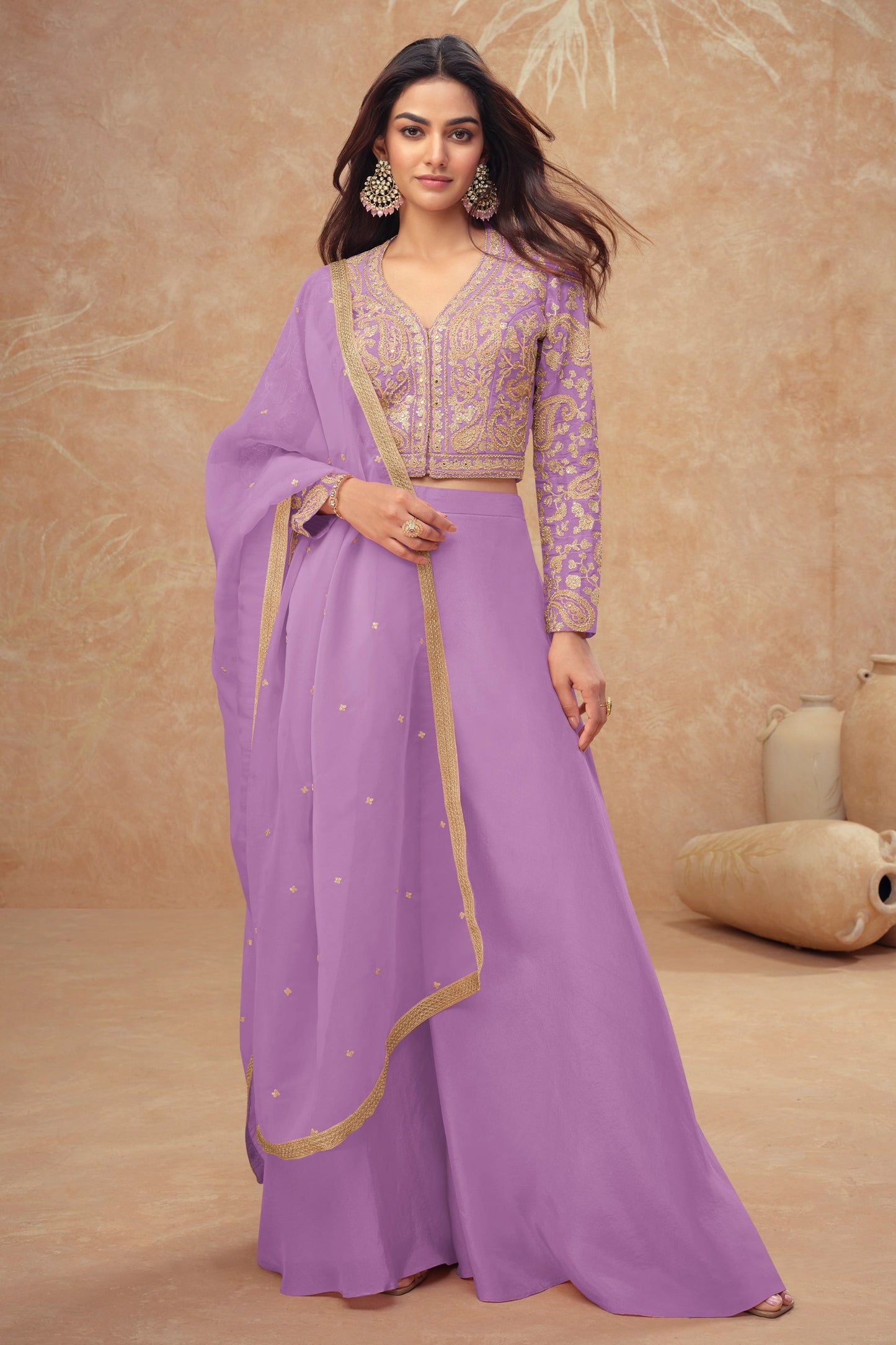 Purple Readymade Embroidered Silk Palazzo Set-SAR10521_1_SareeButa.com