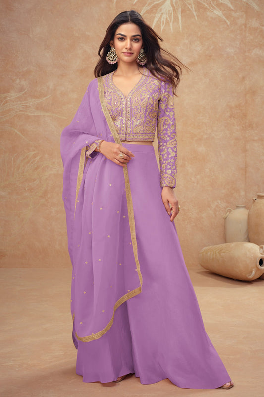 Purple Readymade Embroidered Silk Palazzo Set-SAR10521_1_SareeButa.com