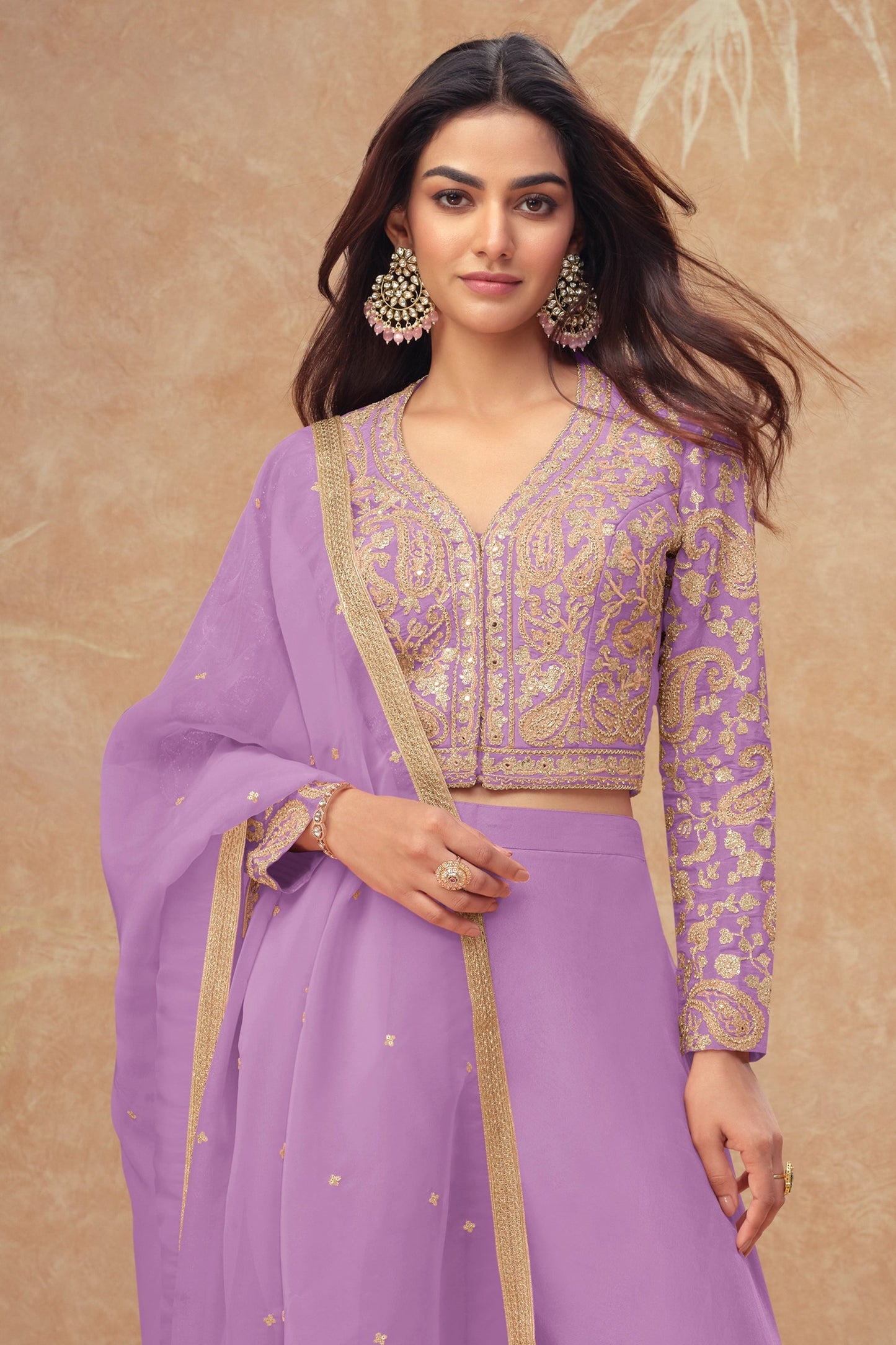 Purple Readymade Embroidered Silk Palazzo Set-SAR10521_3_SareeButa.com