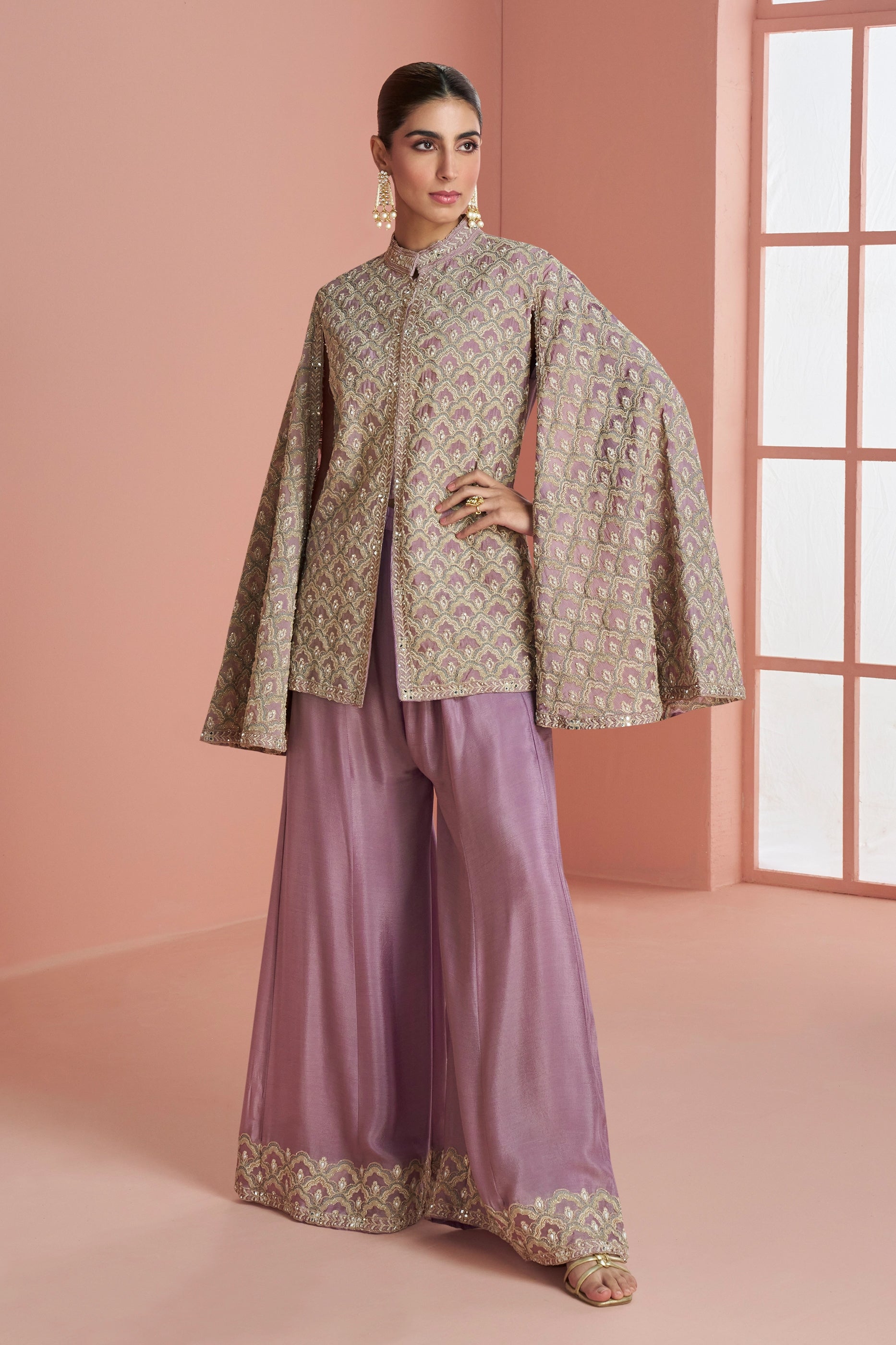 Purple Readymade Embroidered Simar Silk Palazzo Set-SAR10931_4_SareeButa.com