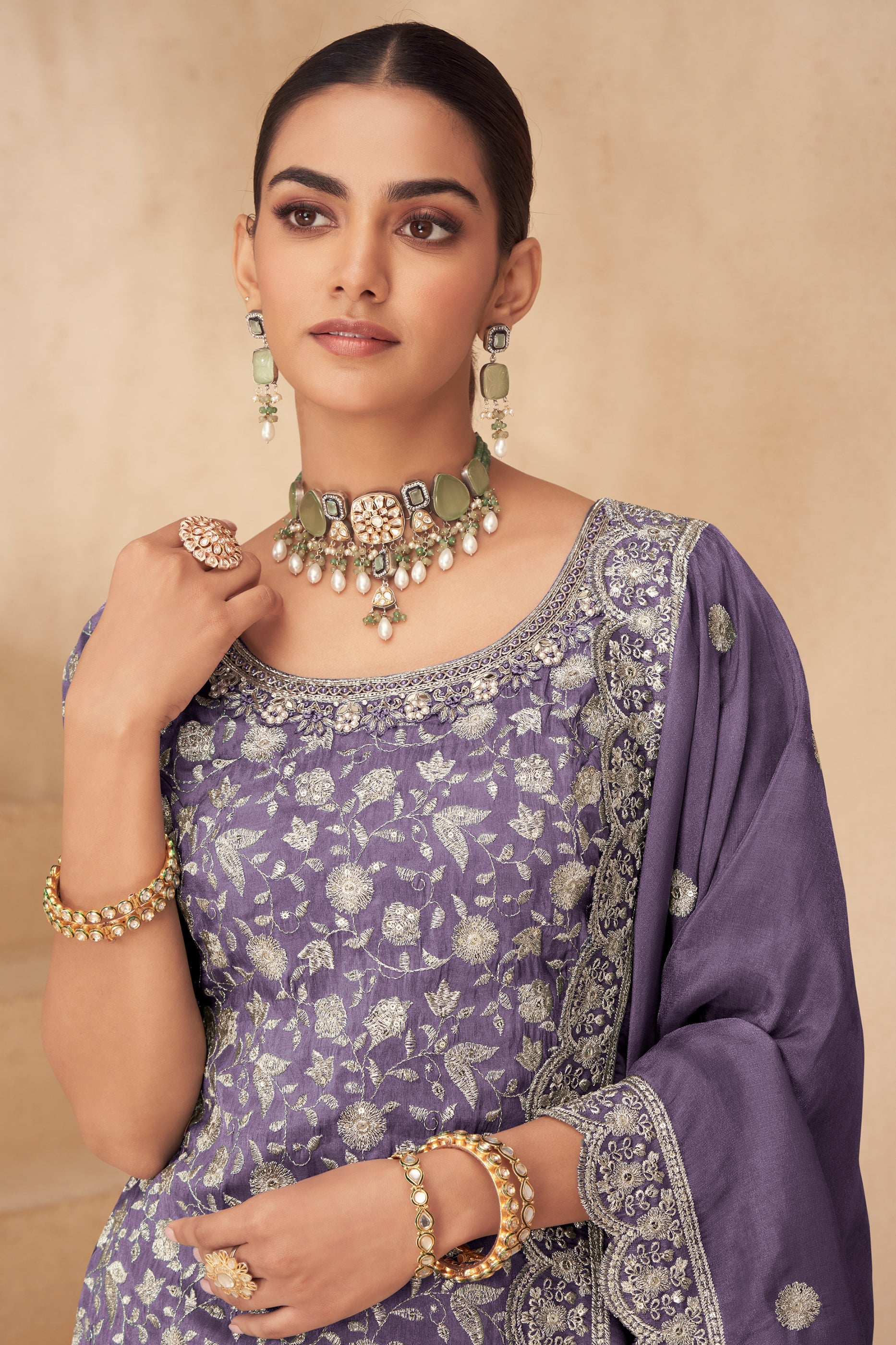 Purple Readymade Embroidered Simar Silk Pallazo Suit-SAR10782_2_SareeButa.com