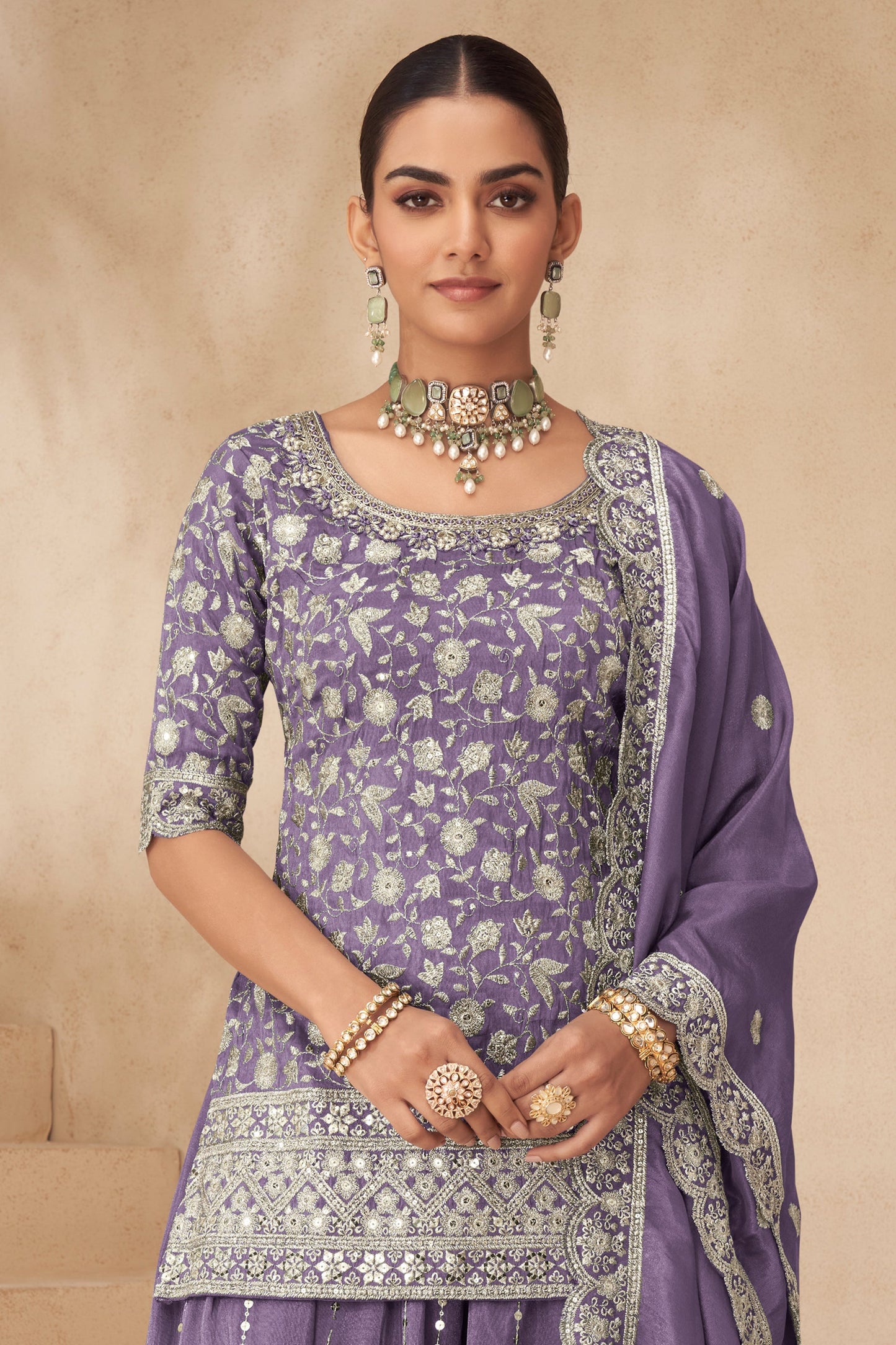 Purple Readymade Embroidered Simar Silk Pallazo Suit-SAR10782_3_SareeButa.com