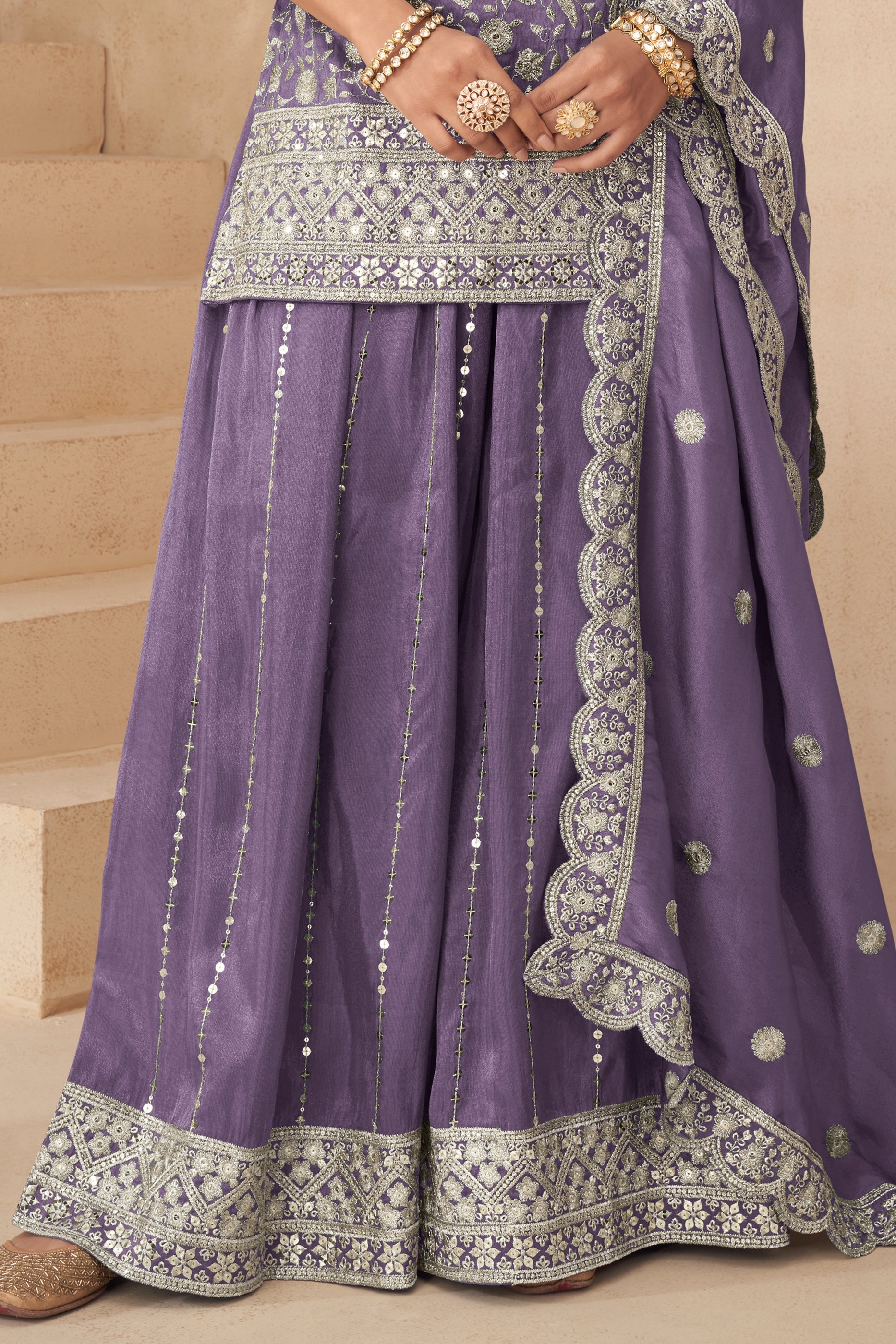 Purple Readymade Embroidered Simar Silk Pallazo Suit-SAR10782_4_SareeButa.com