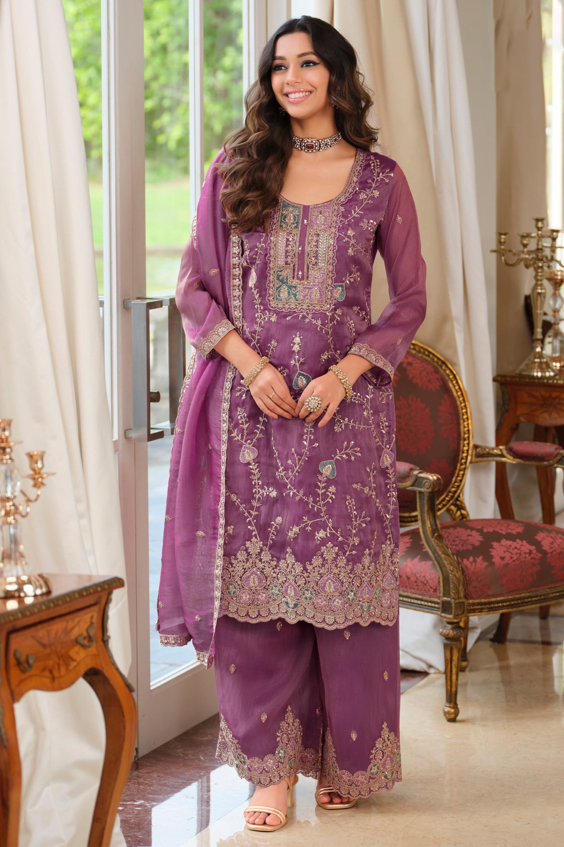 Purple Readymade Embroidered Simar Silk Suit-SAR11988_1_SareeButa.com