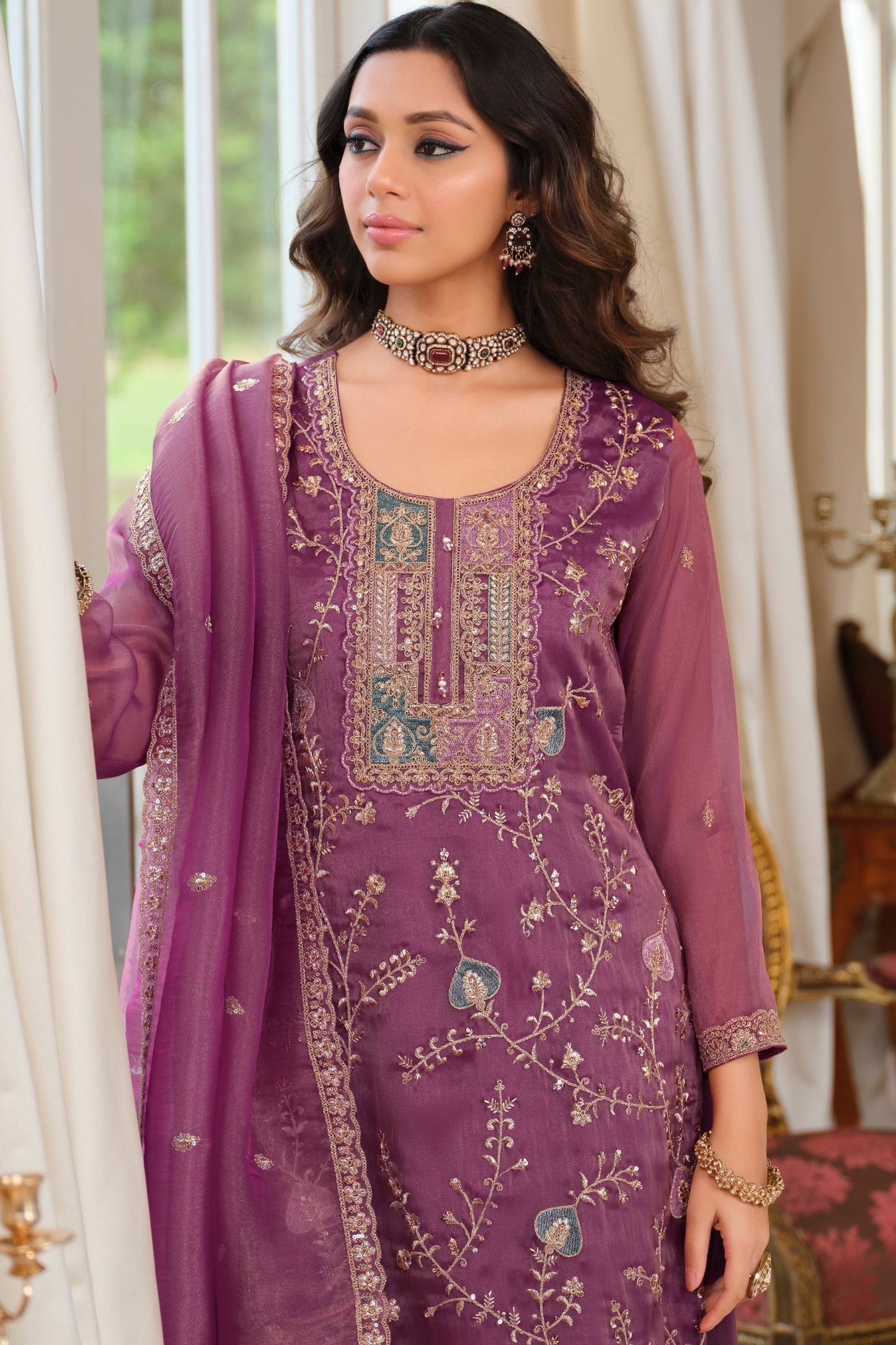 Purple Readymade Embroidered Simar Silk Suit-SAR11988_2_SareeButa.com
