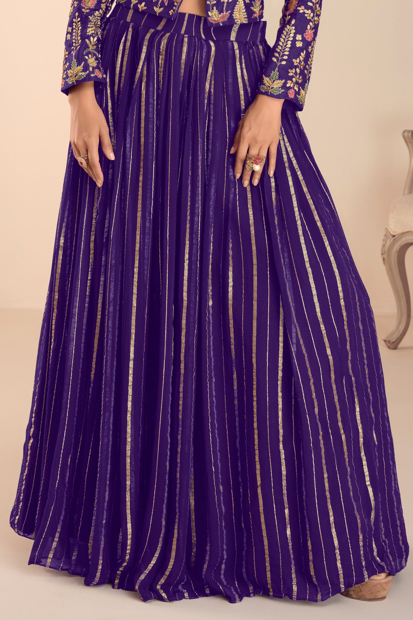 Purple Readymade Embroidered Skirt Set-SAR11688_4_SareeButa.com
