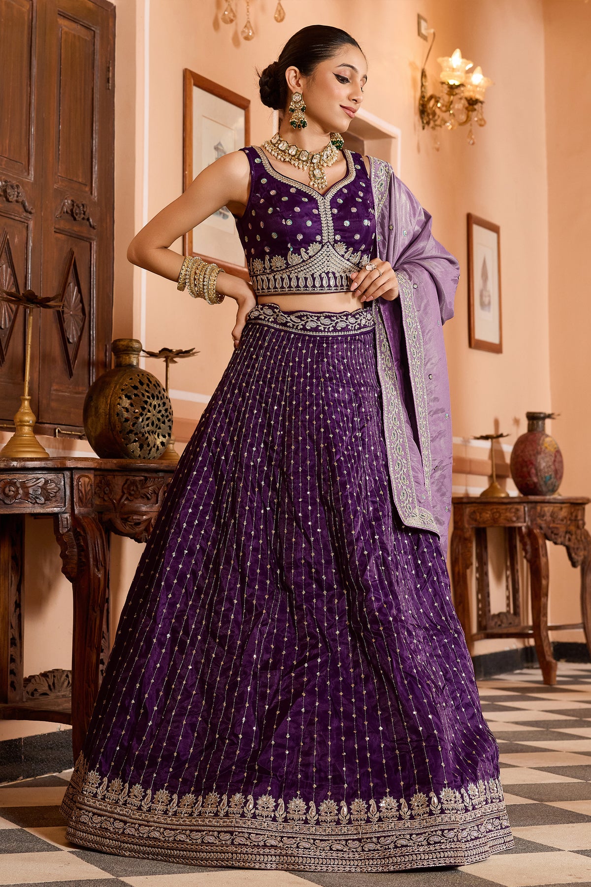 Purple Readymade Embroidered Tissue Silk Lehenga-SAR12859_4_SareeButa.com