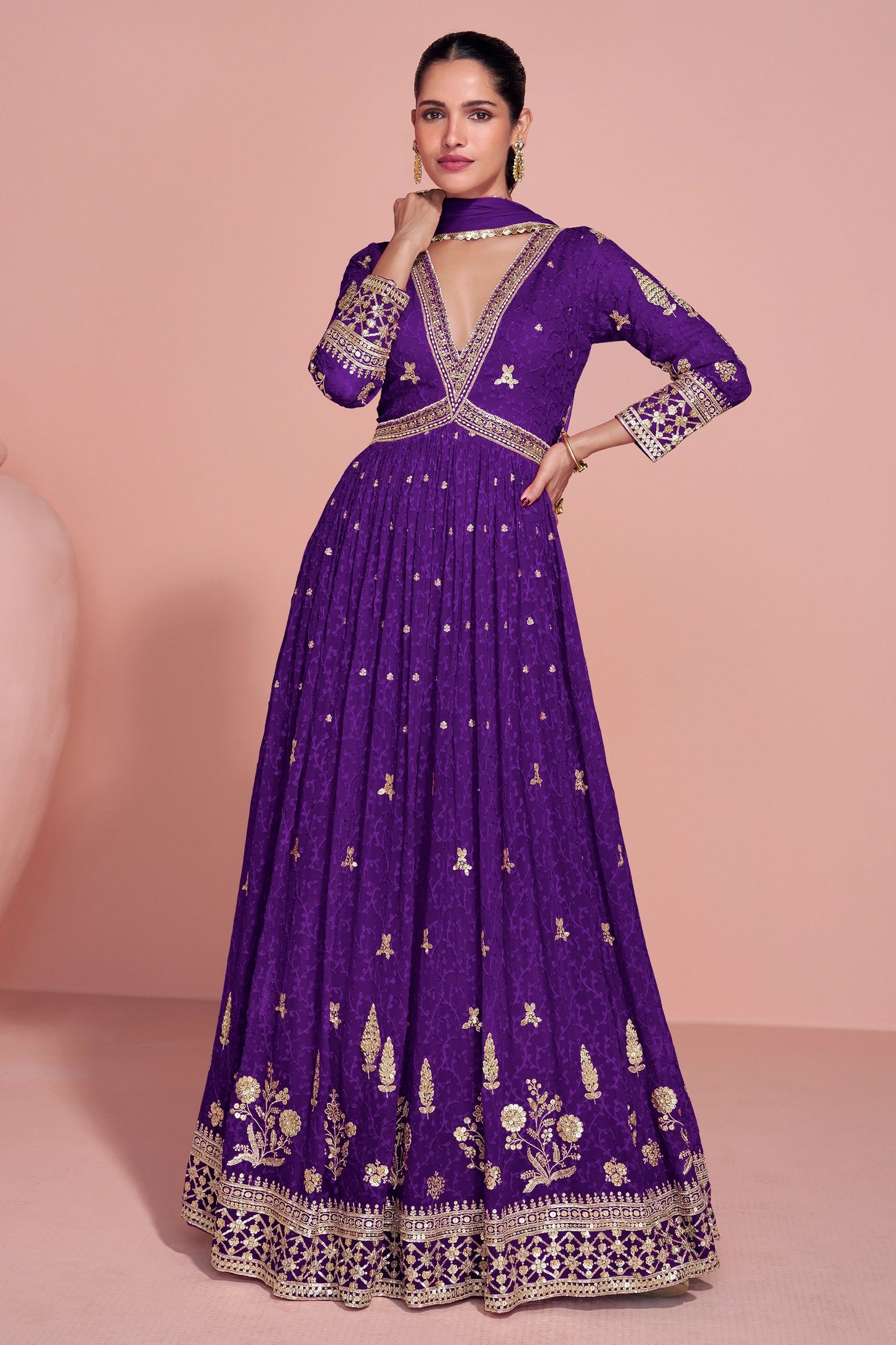Purple Readymade Georgette Gown With Dupatta-SAR10925_1_SareeButa.com