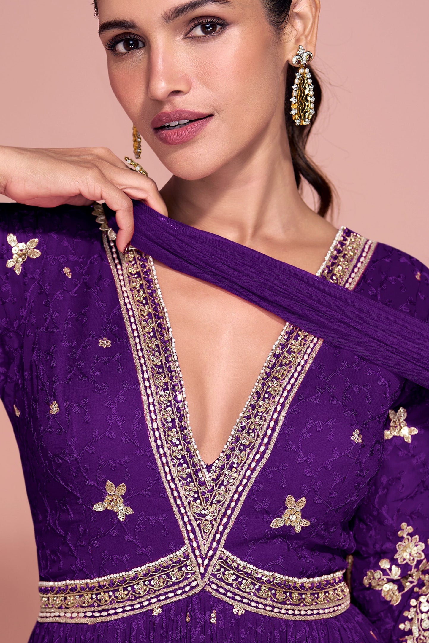 Purple Readymade Georgette Gown With Dupatta-SAR10925_2_SareeButa.com