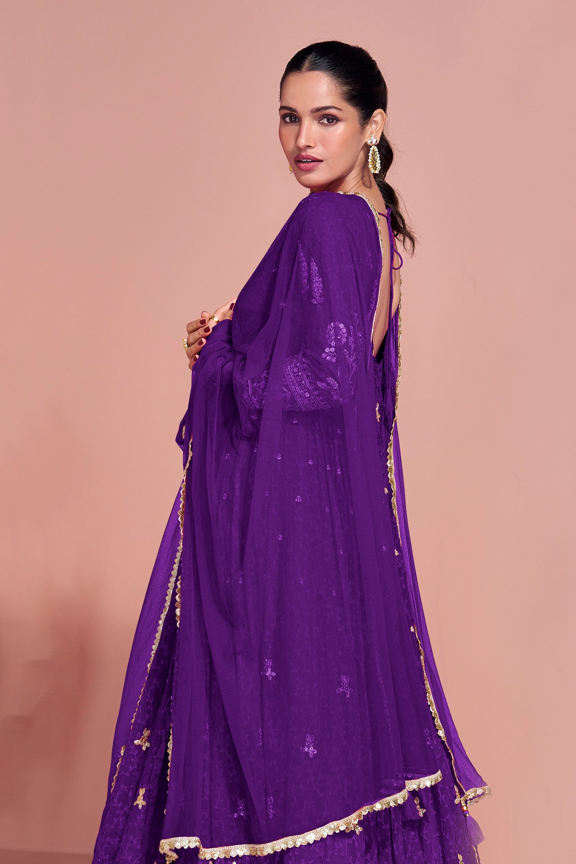 Purple Readymade Georgette Gown With Dupatta-SAR10925_3_SareeButa.com