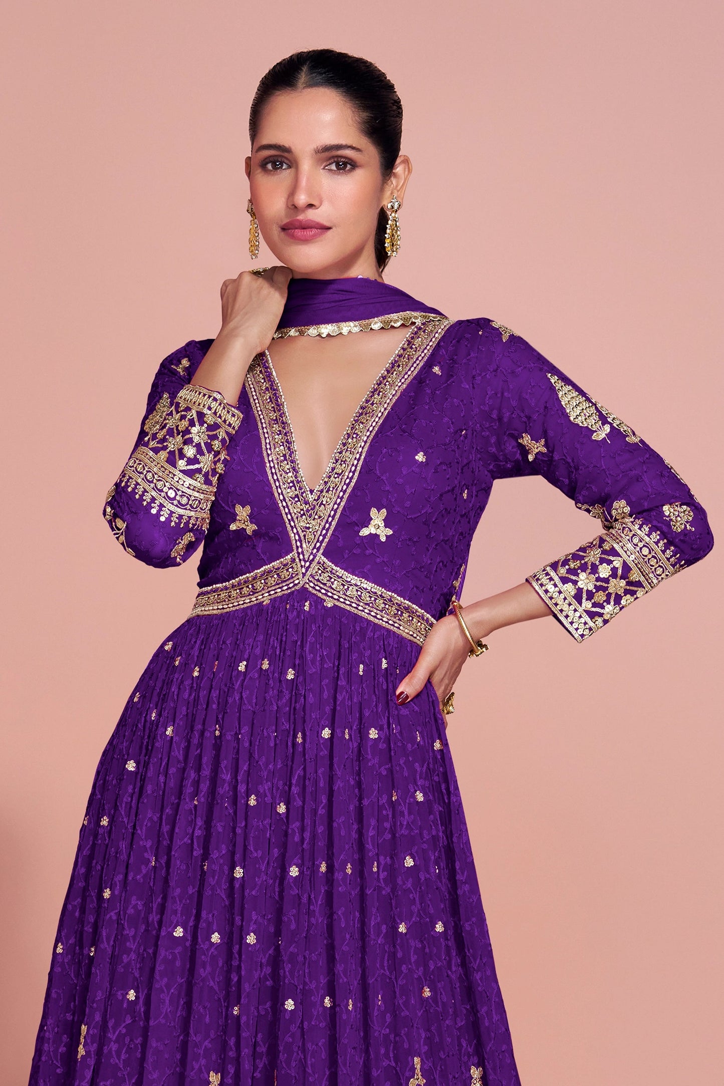 Purple Readymade Georgette Gown With Dupatta-SAR10925_5_SareeButa.com