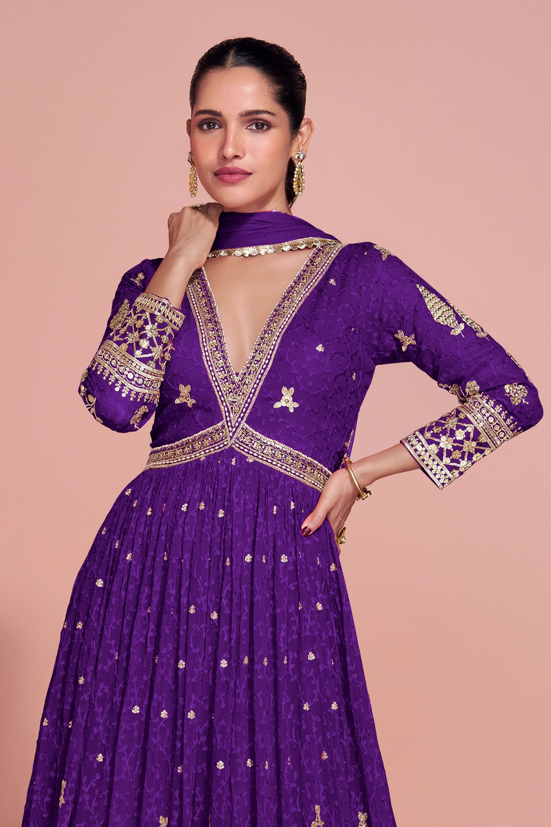 Purple Readymade Georgette Gown With Dupatta-SAR10925_5_SareeButa.com