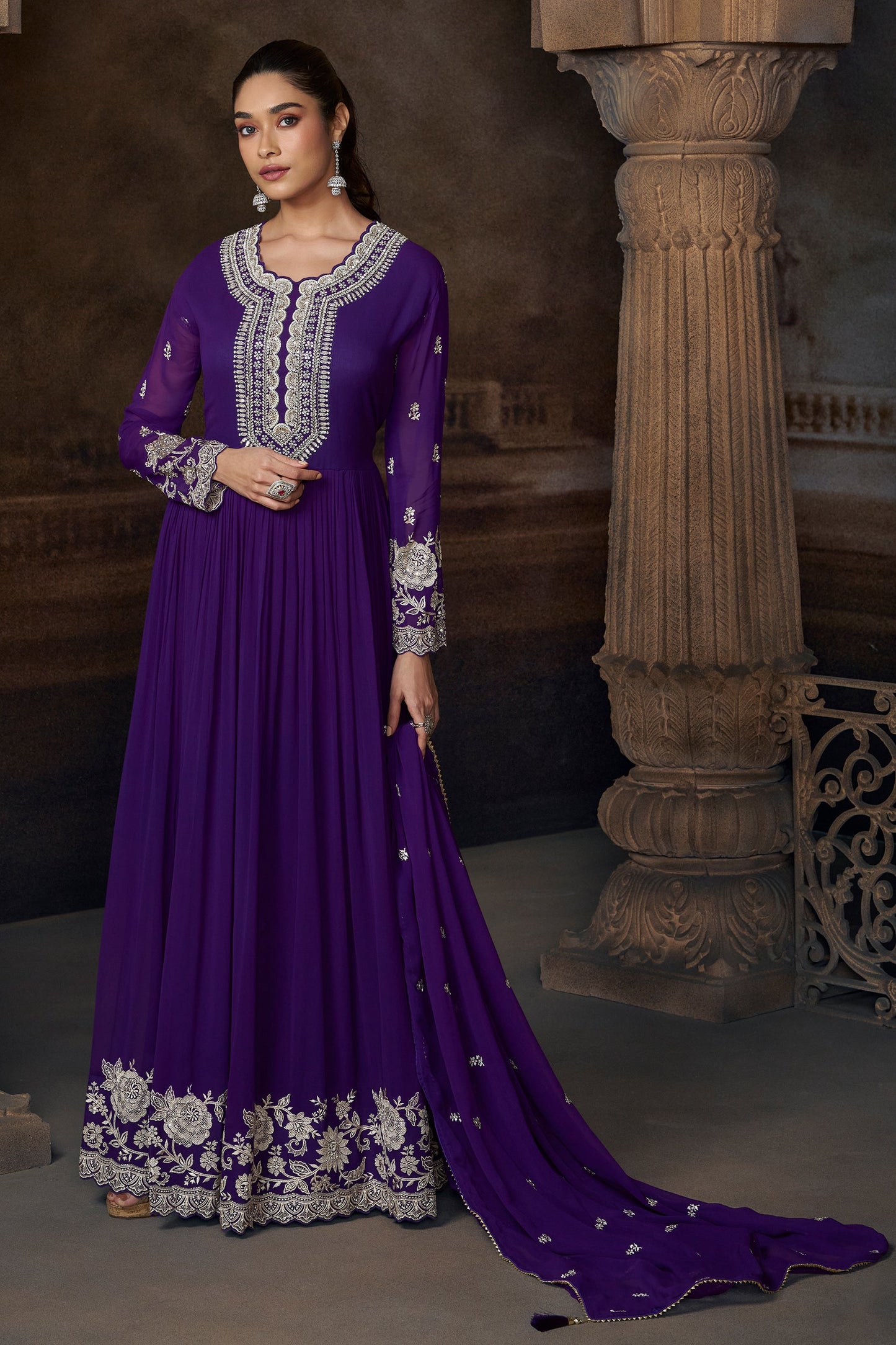 Purple Readymade Georgette Gown With Dupatta-SAR11551_1_SareeButa.com