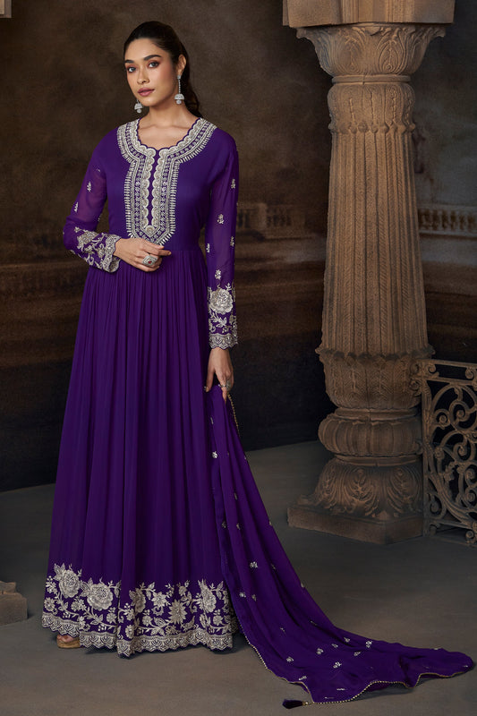 Purple Readymade Georgette Gown With Dupatta-SAR11551_1_SareeButa.com