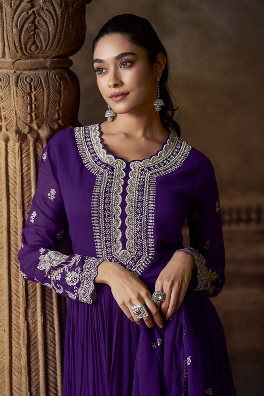 Purple Readymade Georgette Gown With Dupatta-SAR11551_2_SareeButa.com
