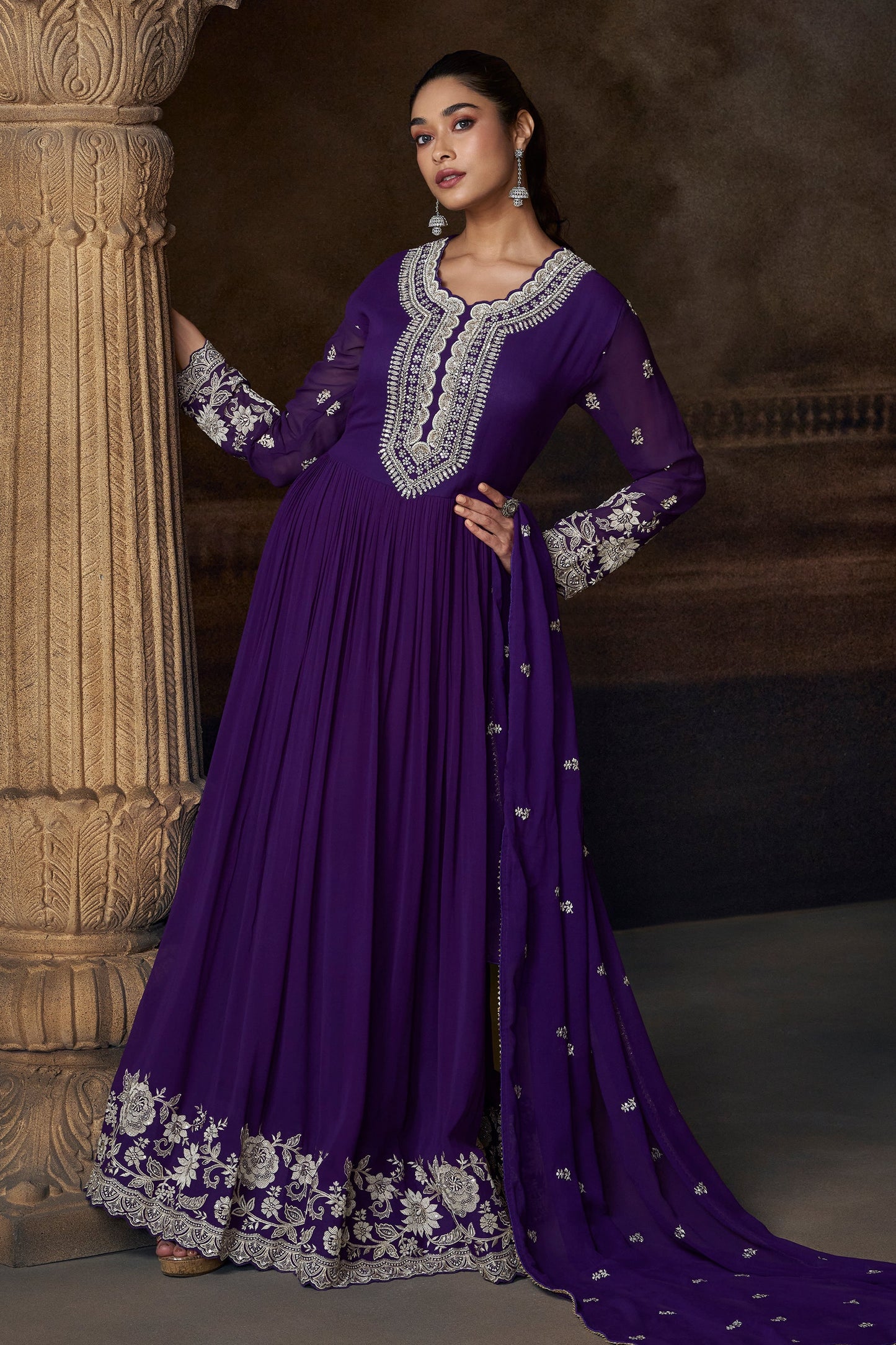 Purple Readymade Georgette Gown With Dupatta-SAR11551_3_SareeButa.com