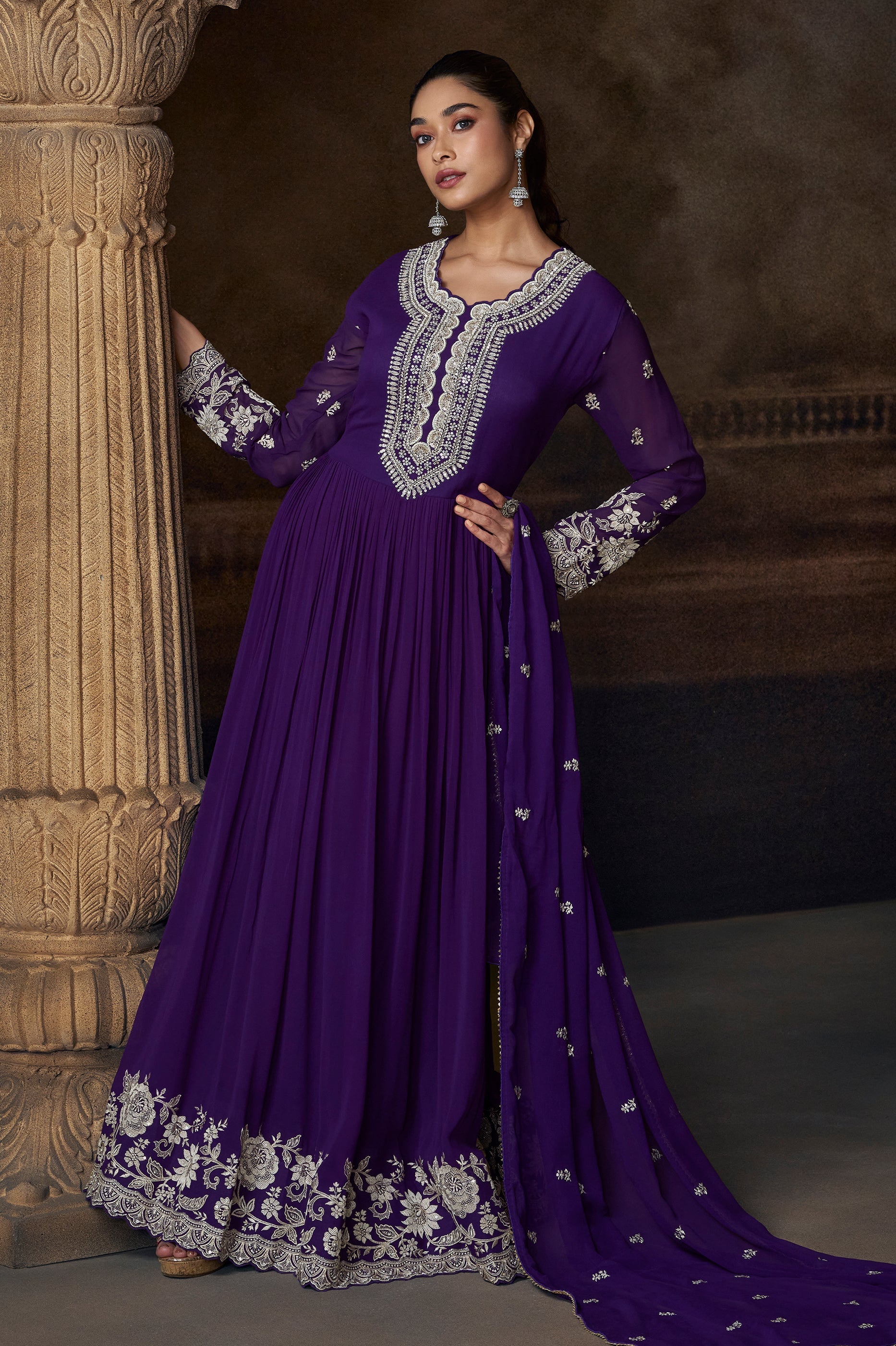Purple Readymade Georgette Gown With Dupatta-SAR11551_3_SareeButa.com