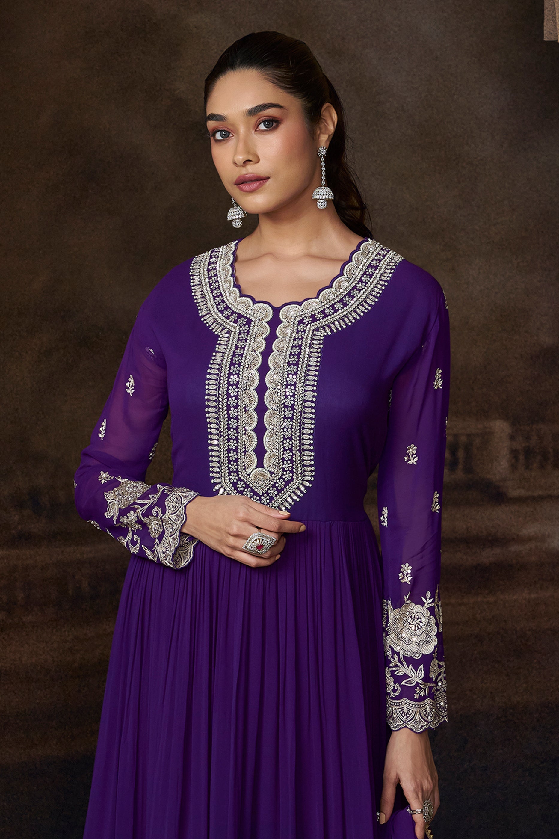 Purple Readymade Georgette Gown With Dupatta-SAR11551_4_SareeButa.com
