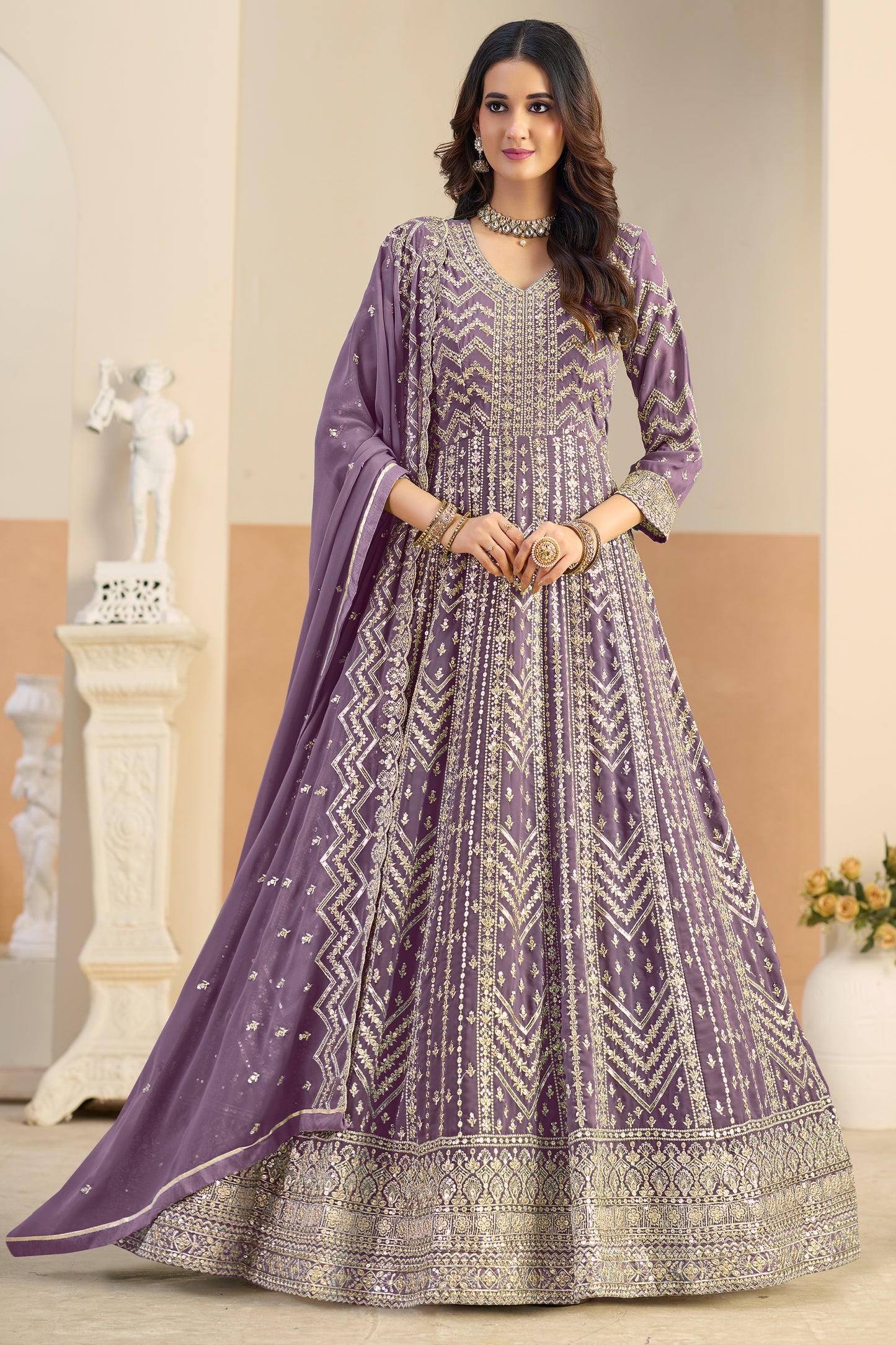 Purple Readymade Georgette Gown With Dupatta-SAR12489_1_SareeButa.com