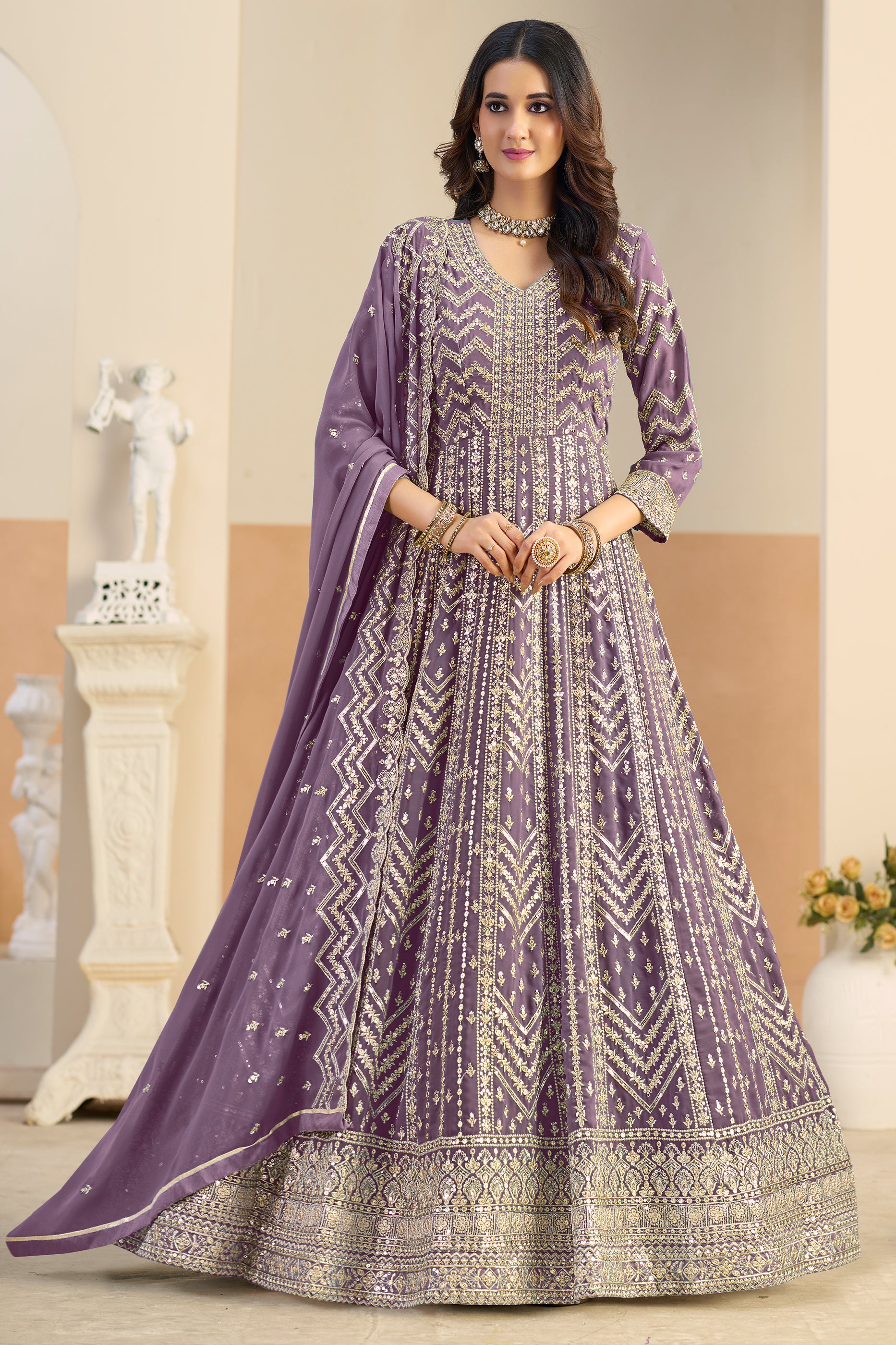 Purple Readymade Georgette Gown With Dupatta-SAR12489_1_SareeButa.com