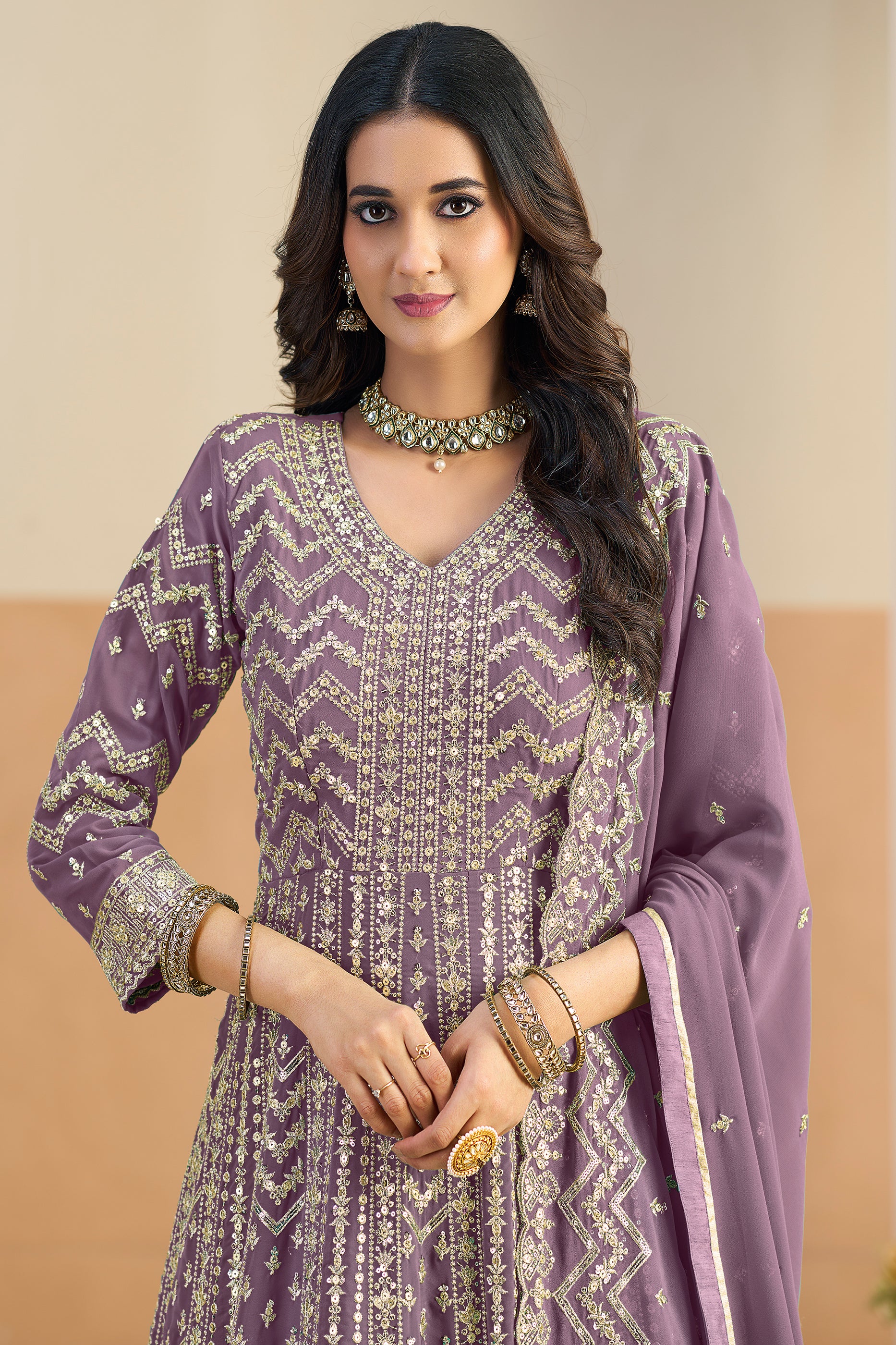 Purple Readymade Georgette Gown With Dupatta-SAR12489_2_SareeButa.com