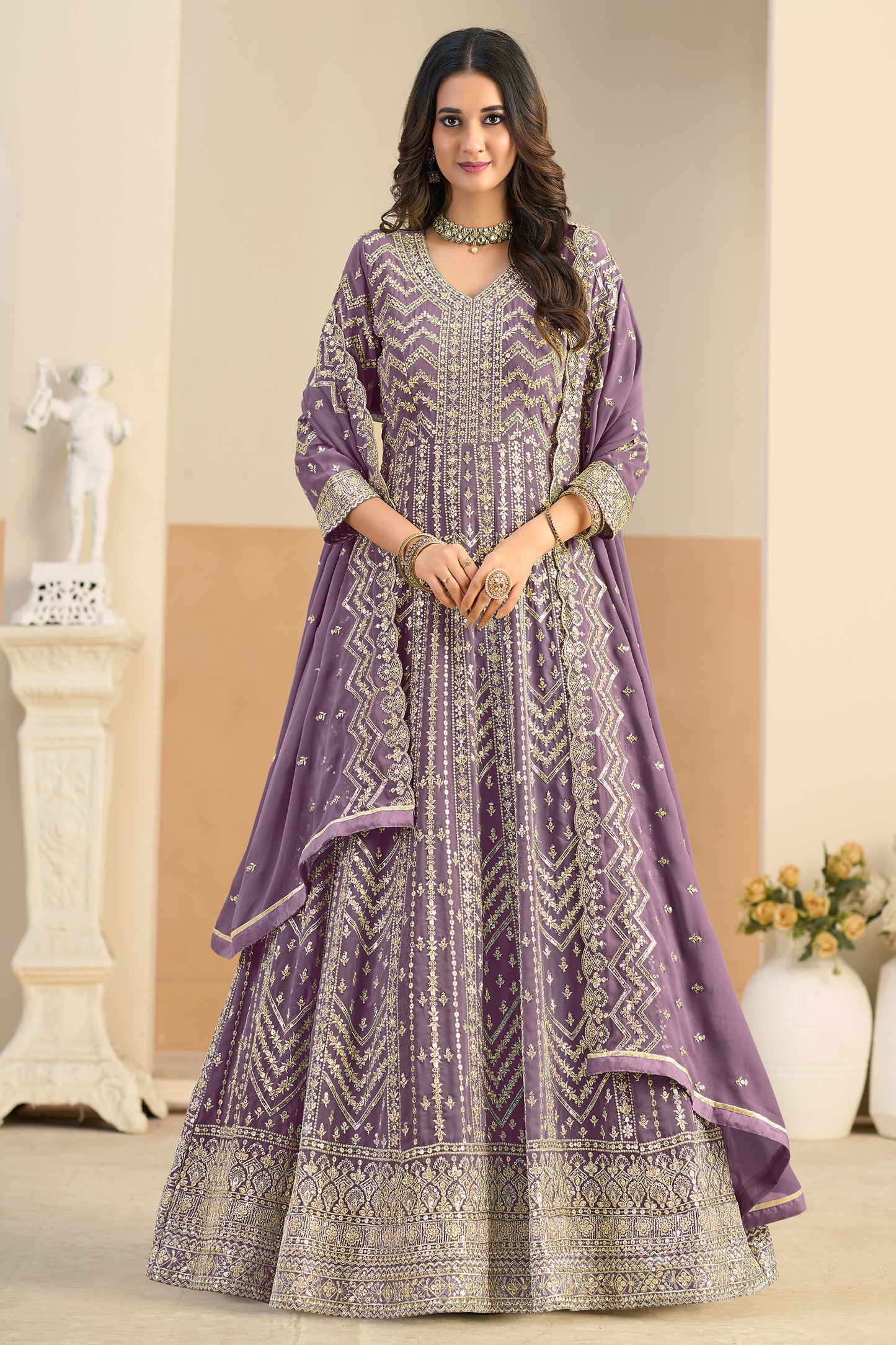 Purple Readymade Georgette Gown With Dupatta-SAR12489_3_SareeButa.com