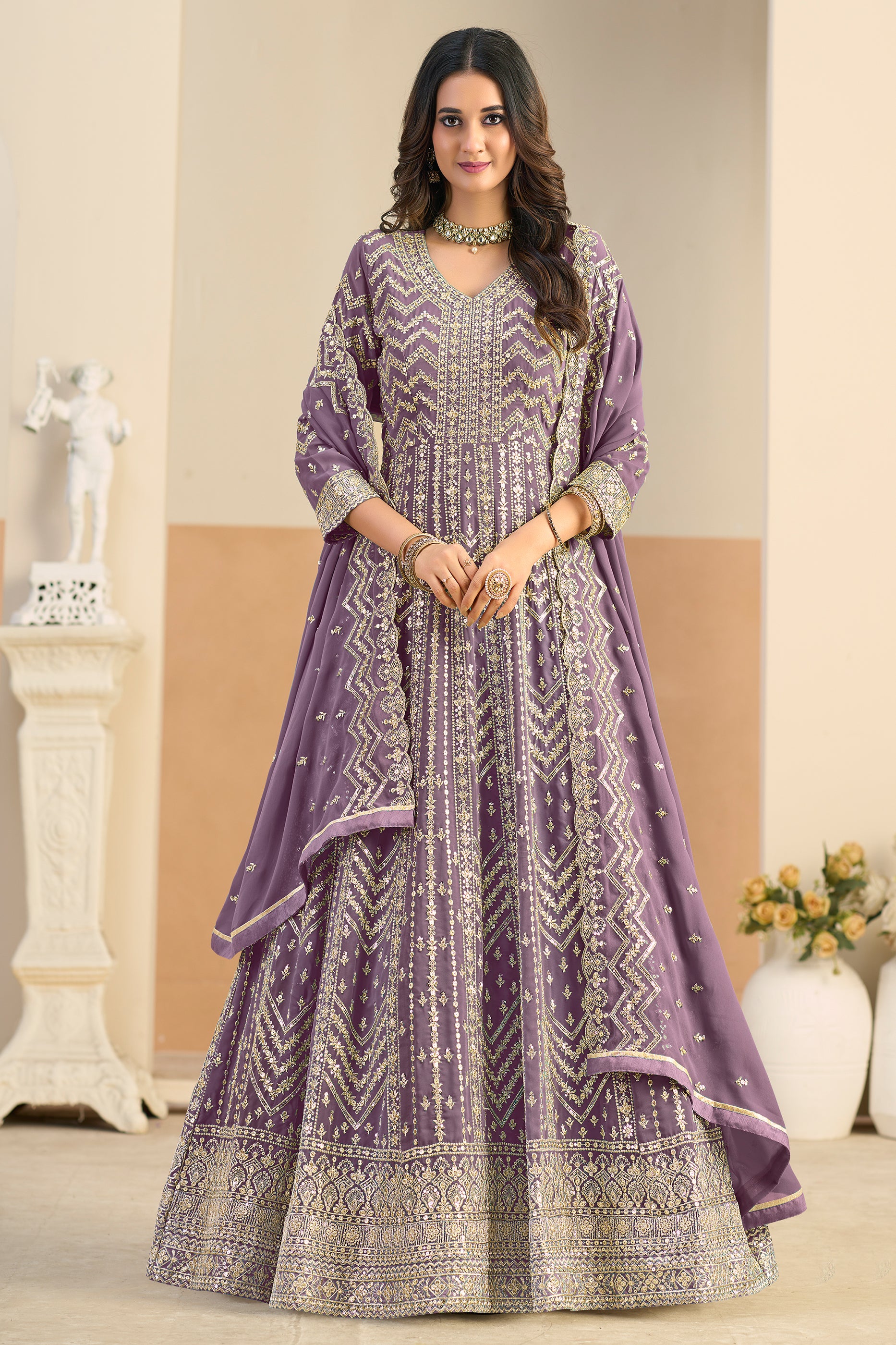 Purple Readymade Georgette Gown With Dupatta-SAR12489_3_SareeButa.com
