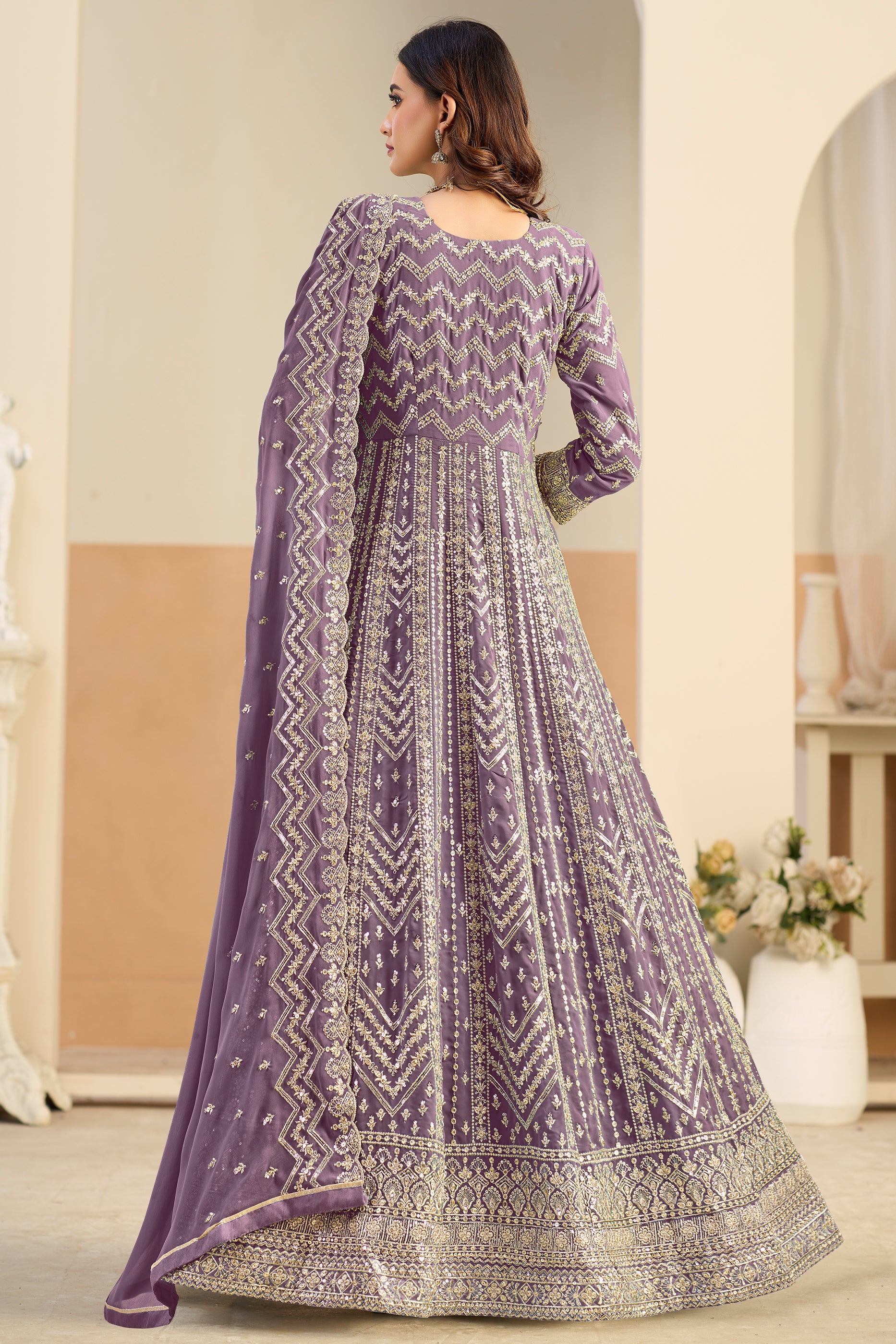 Purple Readymade Georgette Gown With Dupatta-SAR12489_4_SareeButa.com
